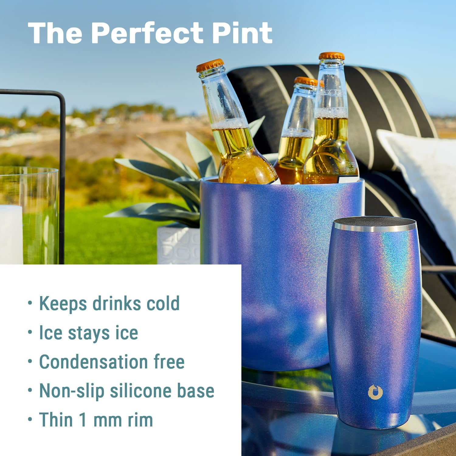 SNOWFOX Premium Vacuum Insulated Stainless Steel Beer Home Bar Accessories-Elegant Bartending-Lightweight Pint Glasses-Sleek Drinkware-Frosty Beverages Stay Cold, 2 Count (Pack of 1), White/Gold image number 4