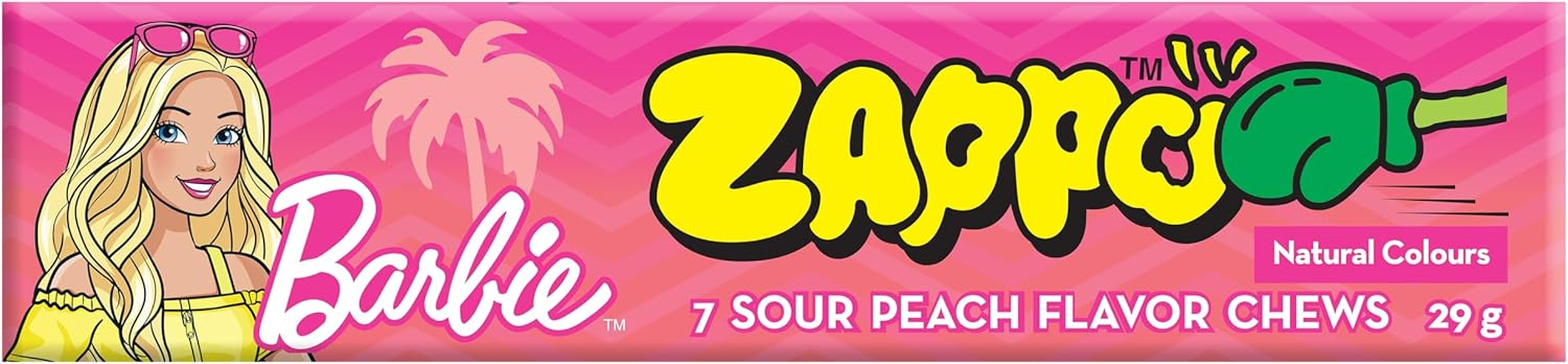 Zappo - Barbie Sour Peach Flavour Chews Natural - Peach - 30 X 29 G - Halloween Trick-Or-Treat Lollies image number 1