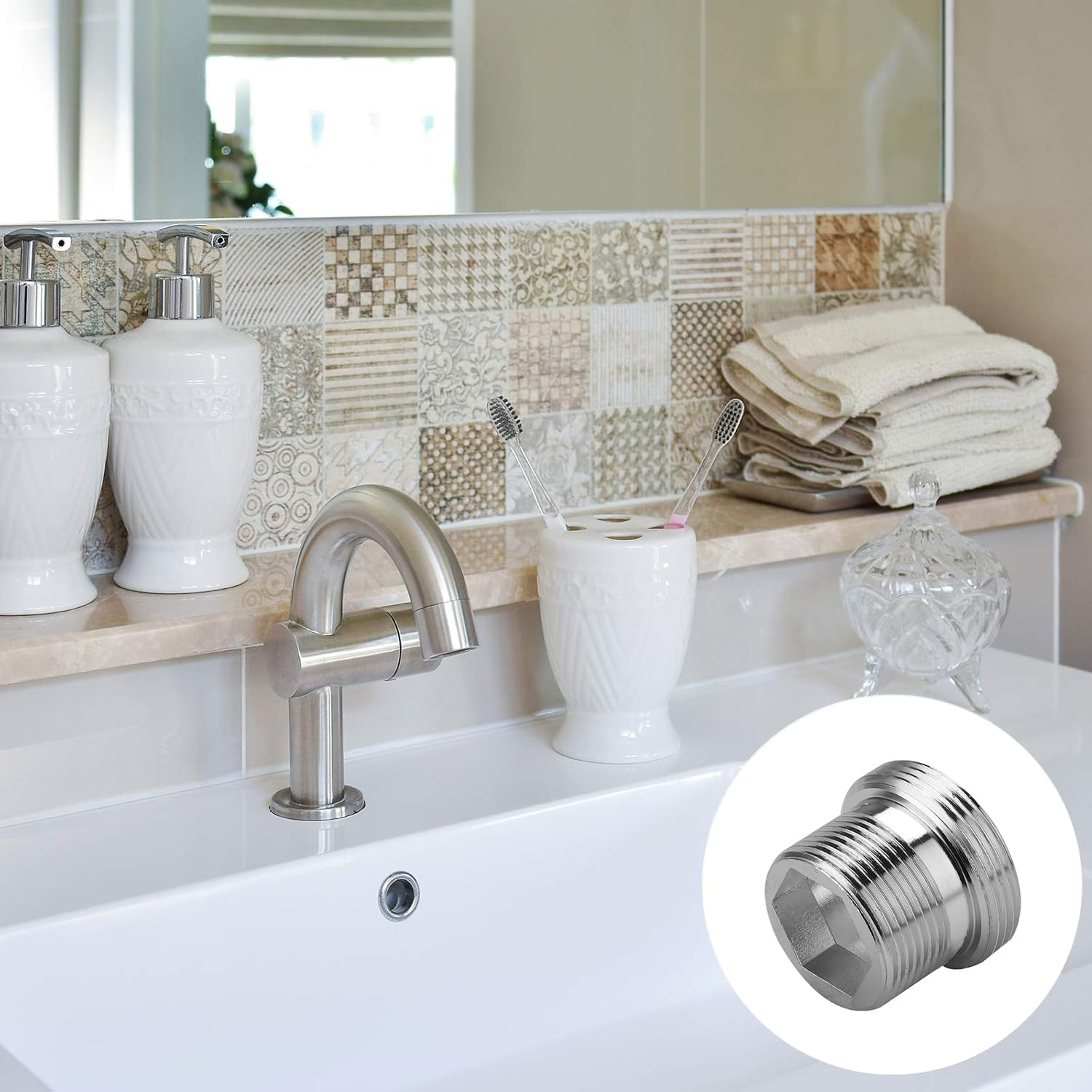 Sinirttou Pack of 3 Tap Adapters, M24 to M22 Male Thread Tap Double Thread Adapter Male Thread with Rubber Seal for Water Filter, Kitchen Sink Aerator Adapter image number 4