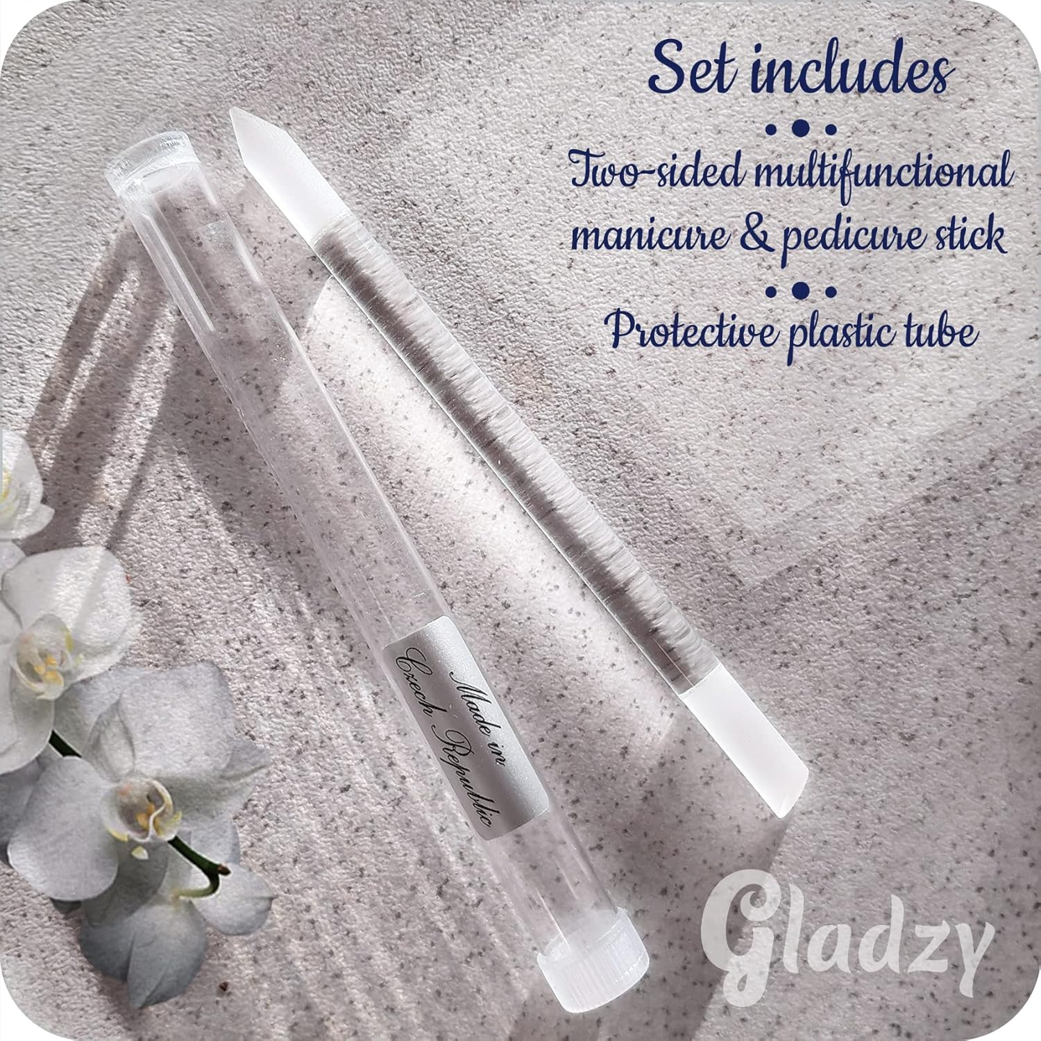GLADZY Glass Cuticle Pusher Tool - Dual Ended Manicure Stick, Etched Crystal Glass Cuticle Remover, Callous and Dry Skin Fingertip File, Nail Shaper, Professional Nail Care, Ethically Made in EU image number 5