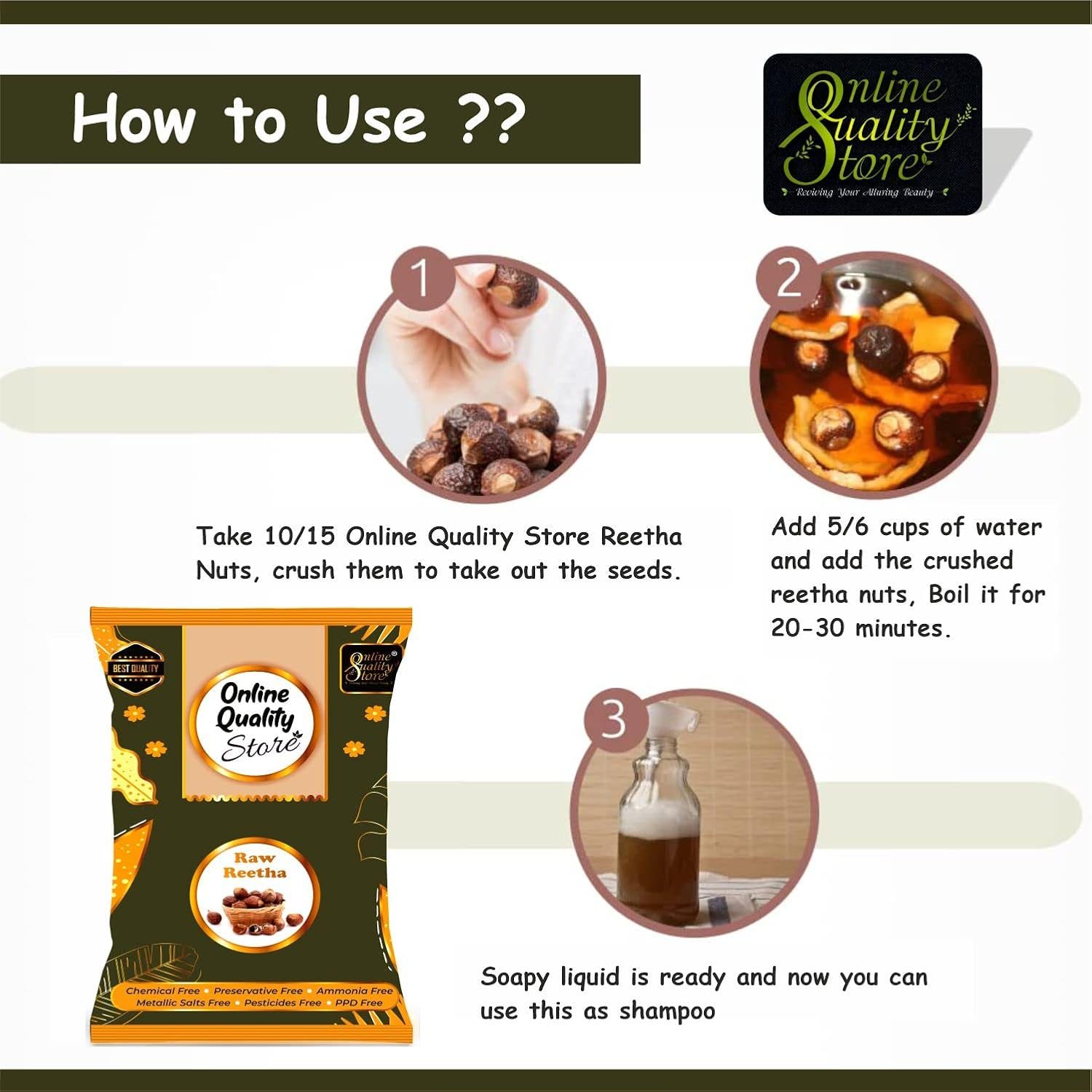 Online Quality Store Raw Reetha for Hair Natural (Ritha) Dried Form, 400G image number 4