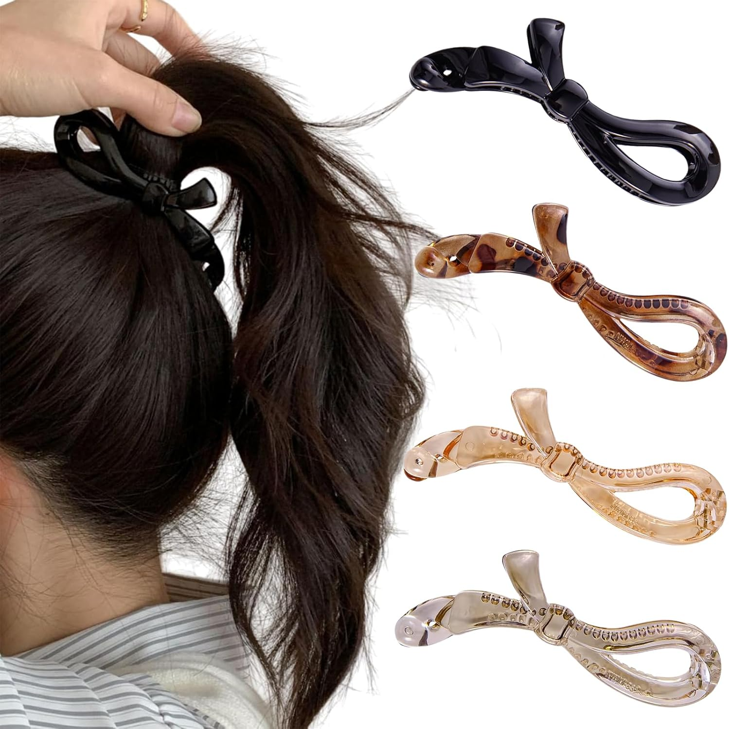 Ruzister 4 Pieces Banana Hair Clips for Women, Flat Hair Clips, Cute Bows Hair Clips, French Hair Pins, Banana Clip for Thick and Thin Hair image number 1