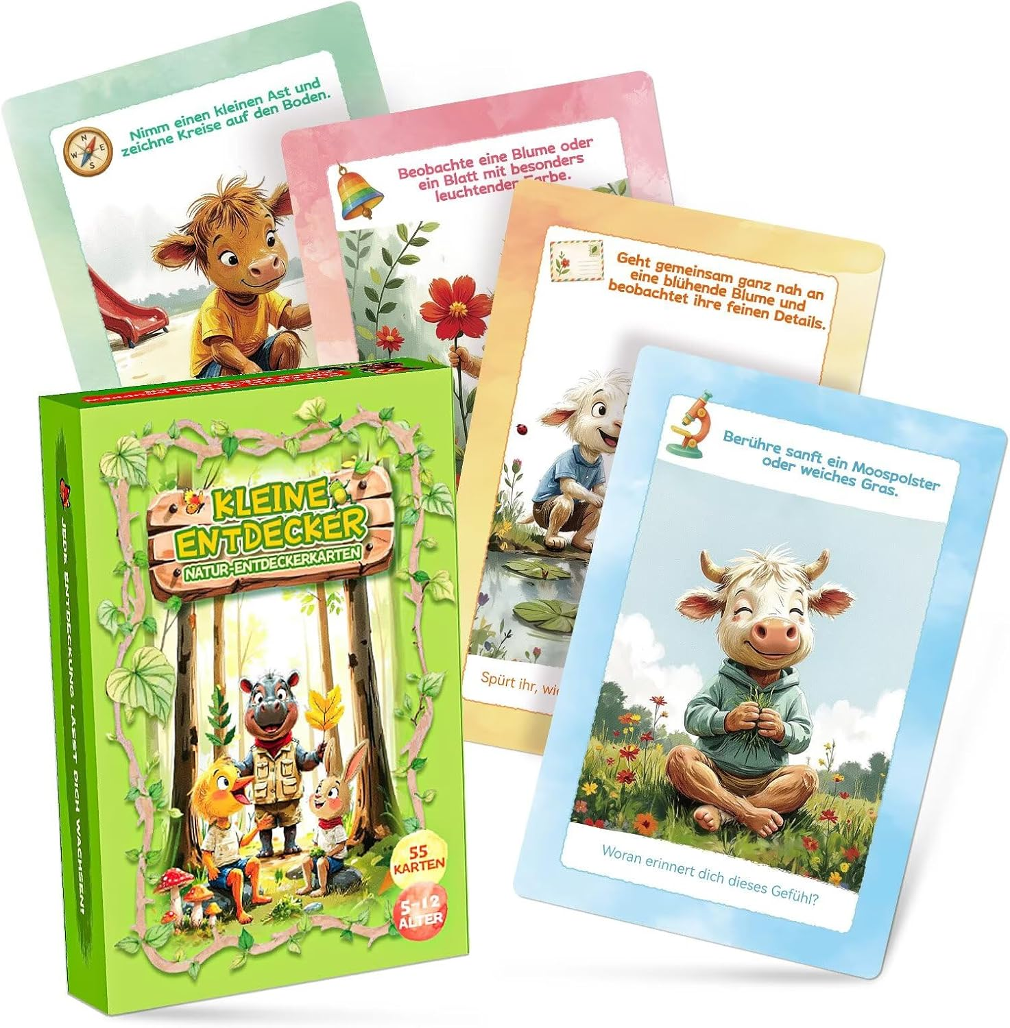 Outdoor Explorer Cards for Children from 5 Years - 55 Playing Cards + Sticker Sheet & Turntable - Experience Cards for Forest, Meadow & Playground - Ideal from 5 Years image number 4