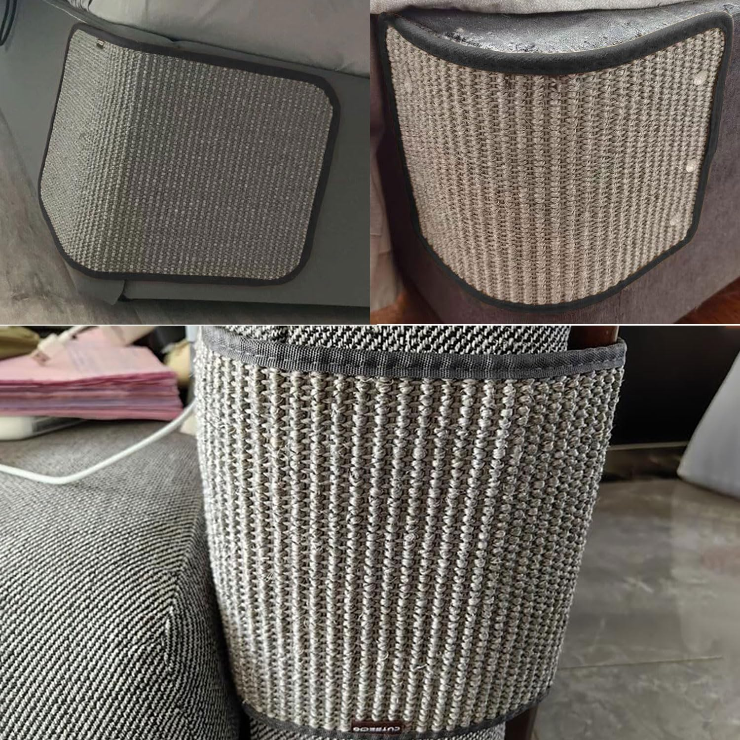 Cat Scratching Pad Natural Sisal Sofa Corner Furniture Protector Scratcher Mats Protecting Carpets and Sofas Couch Corner Furniture Anti-Slip Sisal Cat Repellent Mat for Sofa Bed Desk Legs - 2Pcs-Long White image number 4