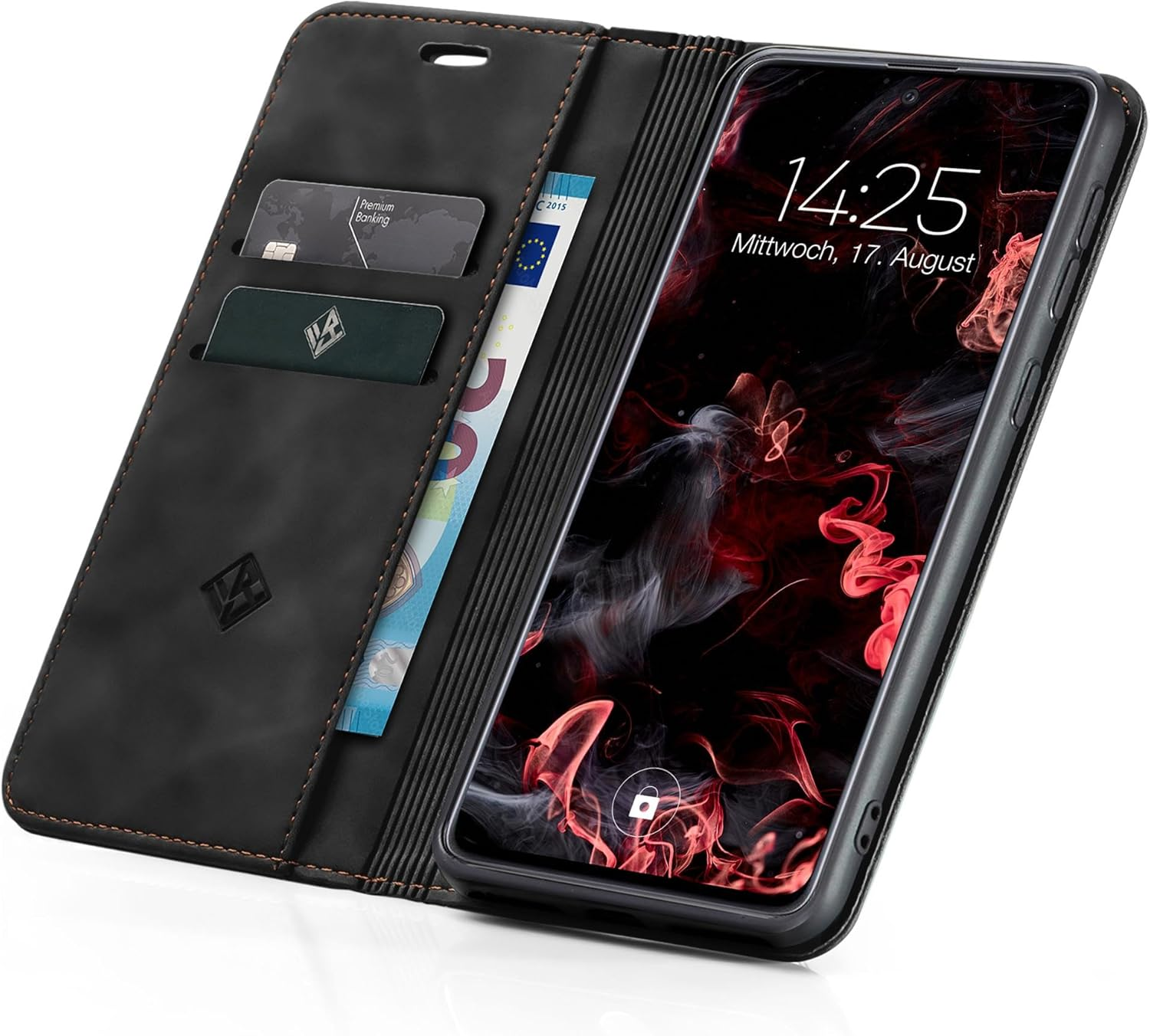 LBH Mobile Phone Case for Samsung Galaxy S25 FE in Black with Card and Money Compartment Smartphone Case with Stand Function Flip Case Protective Cover Magnetic Closure Vintage image number 6