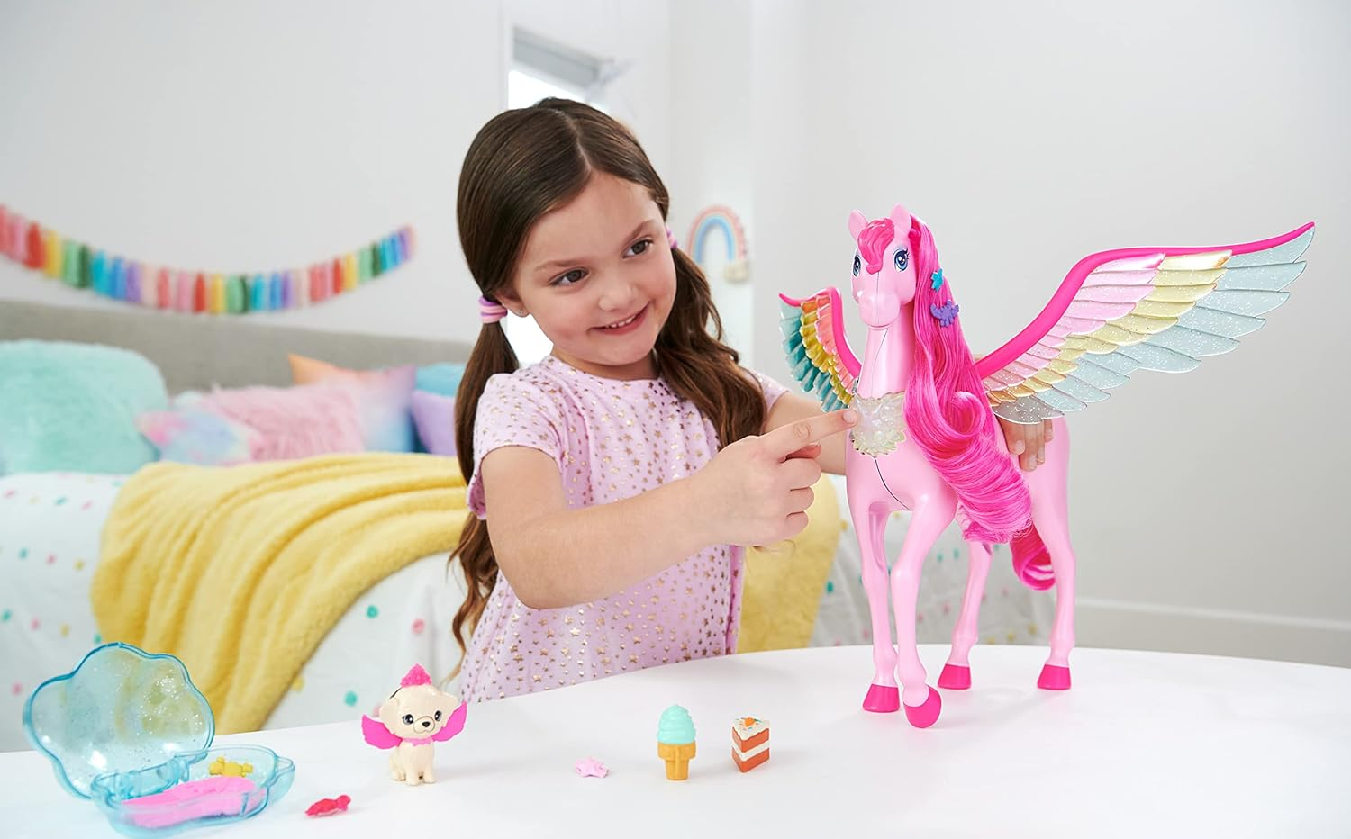 Barbie Pink Pegasus with 10 Accessories Including Puppy, Winged Horse Toys with Lights and Sounds, Barbie a Touch of Magic image number 5