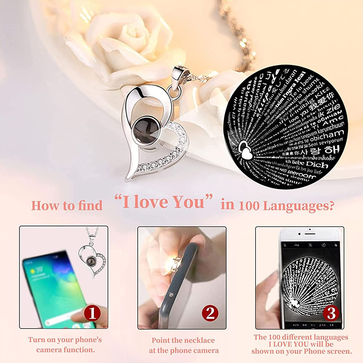 TOJUNE Preserved Real Eternal Rose with I Love You Necklace 100 Languages Handmade Artificial Flower for Her Mother'S Day Christmas Thanksgiving Romantic Anniversary Valentine'S Birthday Gifts (Red)