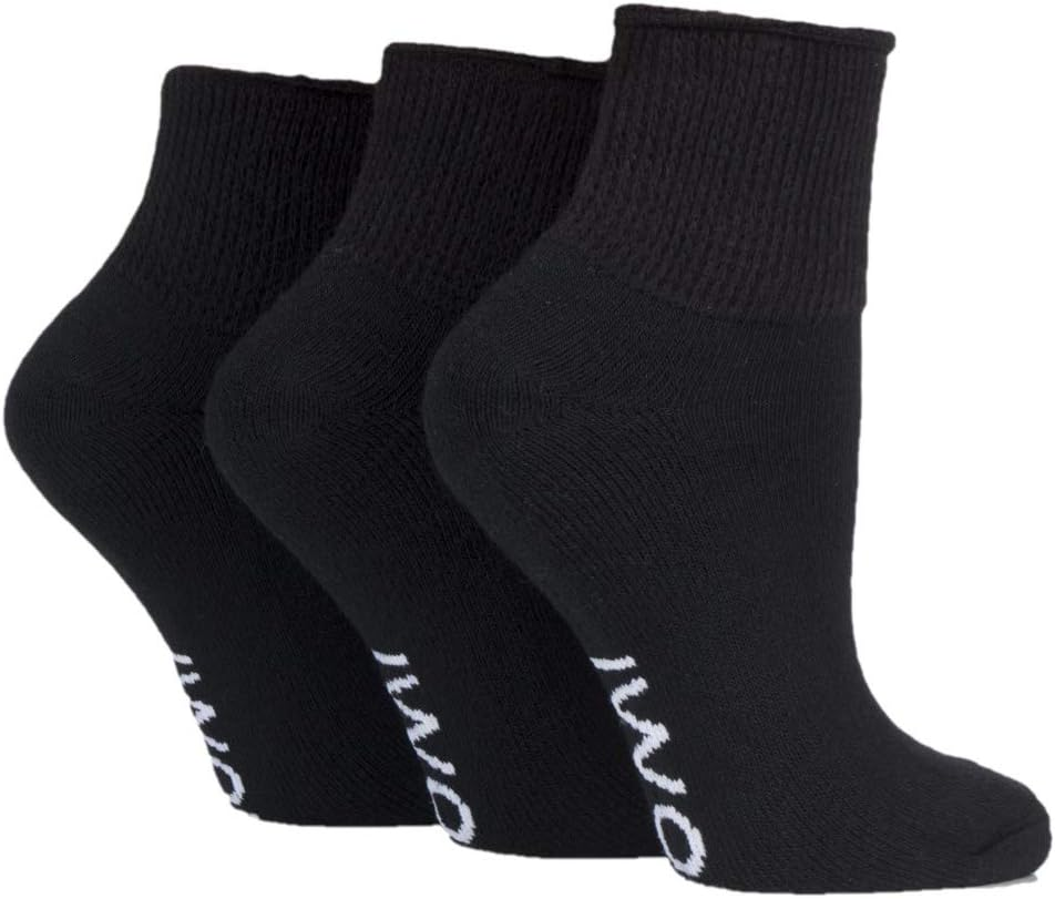 IOMI Footnurse | 3-Pack Extra Wide Non-Elastic Low-Cut Diabetic Ankle Socks | Gentle Grip Top, Soft & Breathable | Black | Unisex image number 3