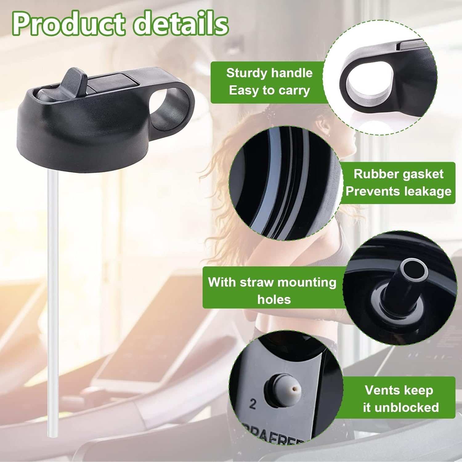 Straw Lids, 2 Pcs Sports Straw Cap Flip Top, Water Bottle Lid Replacement for Hydro Flask Wide Mouth Lid Sport Water Bottle (Black) image number 2