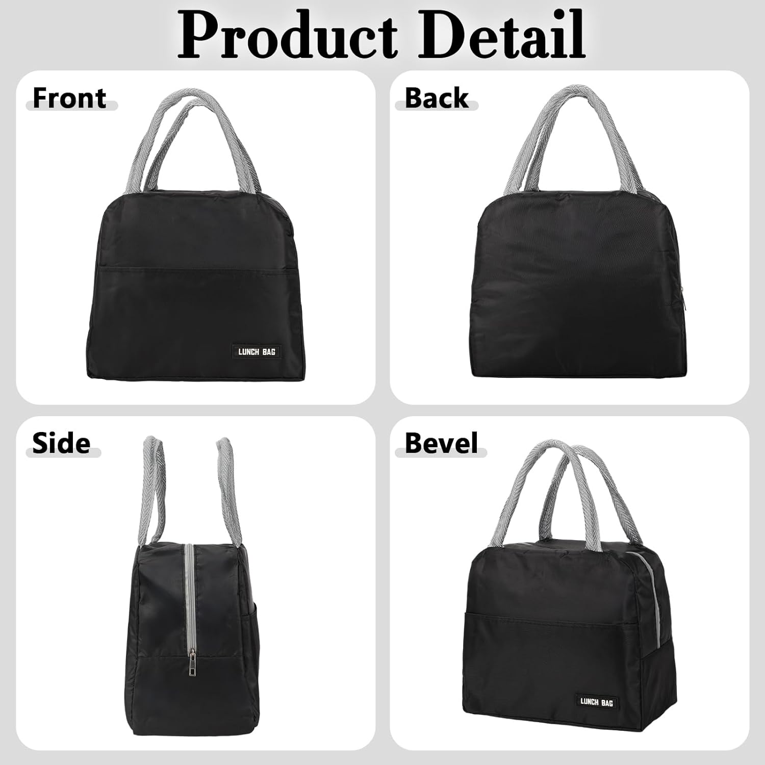 Viiotu Insulated Lunch Bag, Small Lunch Bag for Women Men Kid, Reusable Lunch Cooler Bag for Work Office Outdoor Picnic Camping (Black) image number 5