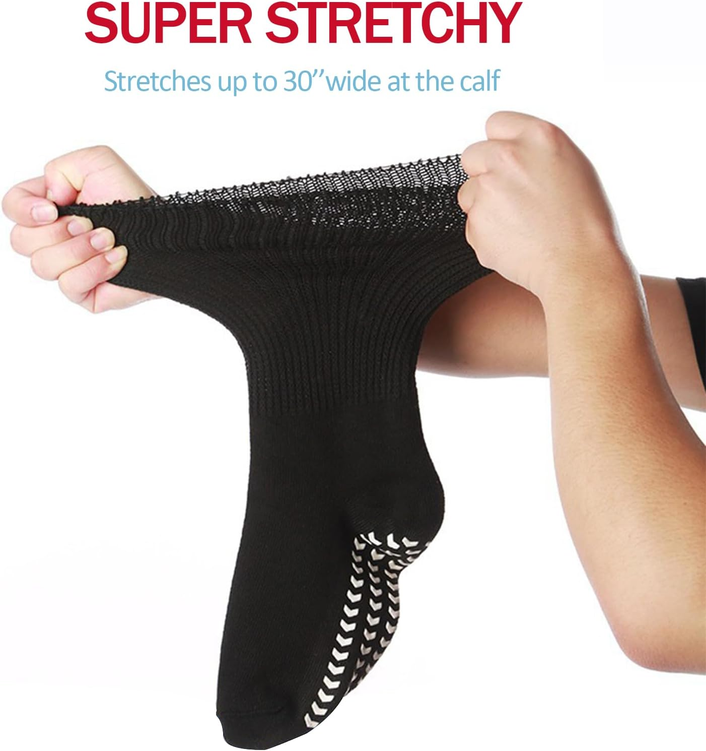 Non Slip Socks for Diabetic Foot, Extra Wide Socks for Lymphedema, over the Calf Neuropathy Socks, 2 Pairs Soft Fabric, Knee High, Loose Fit for Swollen Feet, Weidllys image number 4