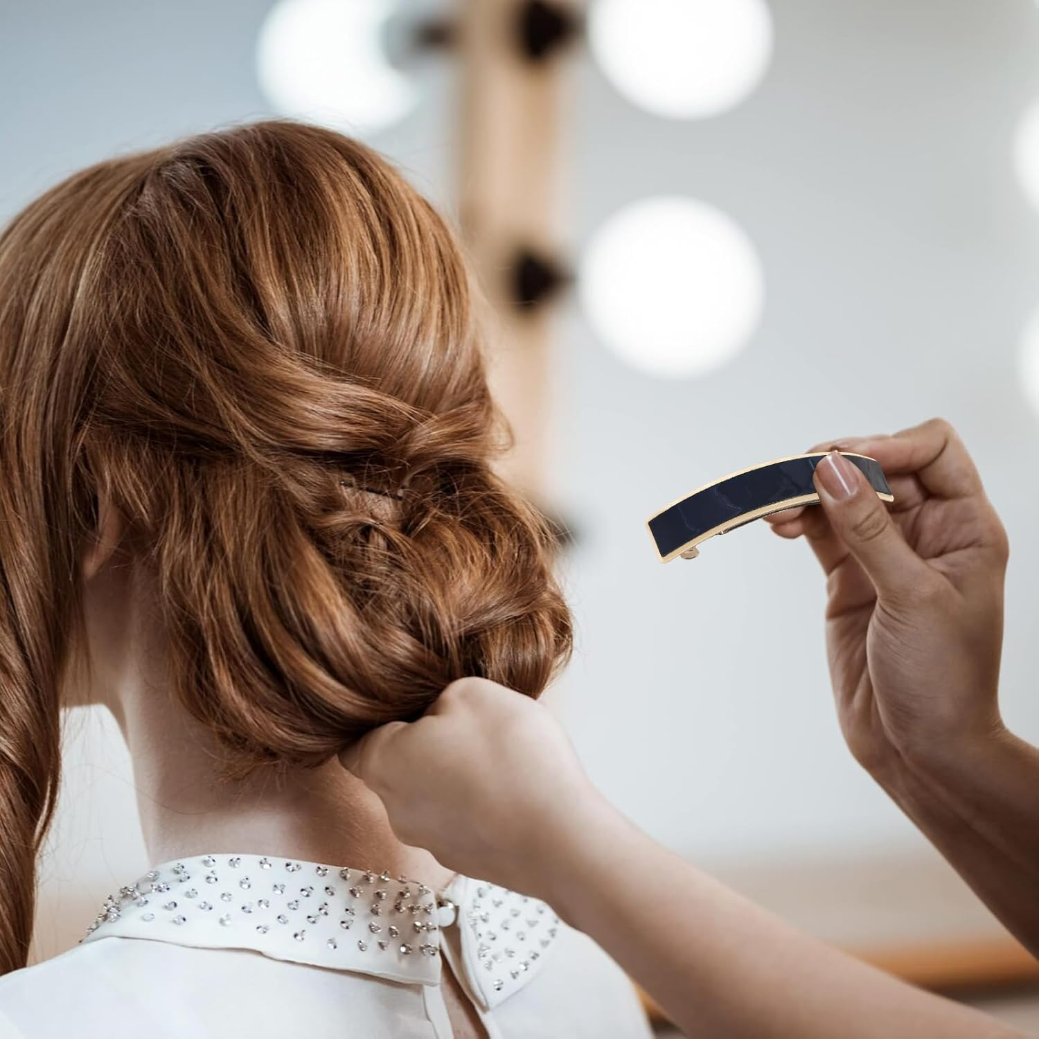 Pack of 3 French Hair Clips for Women, Automatic Large Classic, French Stylish Hair Clip, for Fine Hair and Medium Thick Hair (Pink, White, Black) image number 4