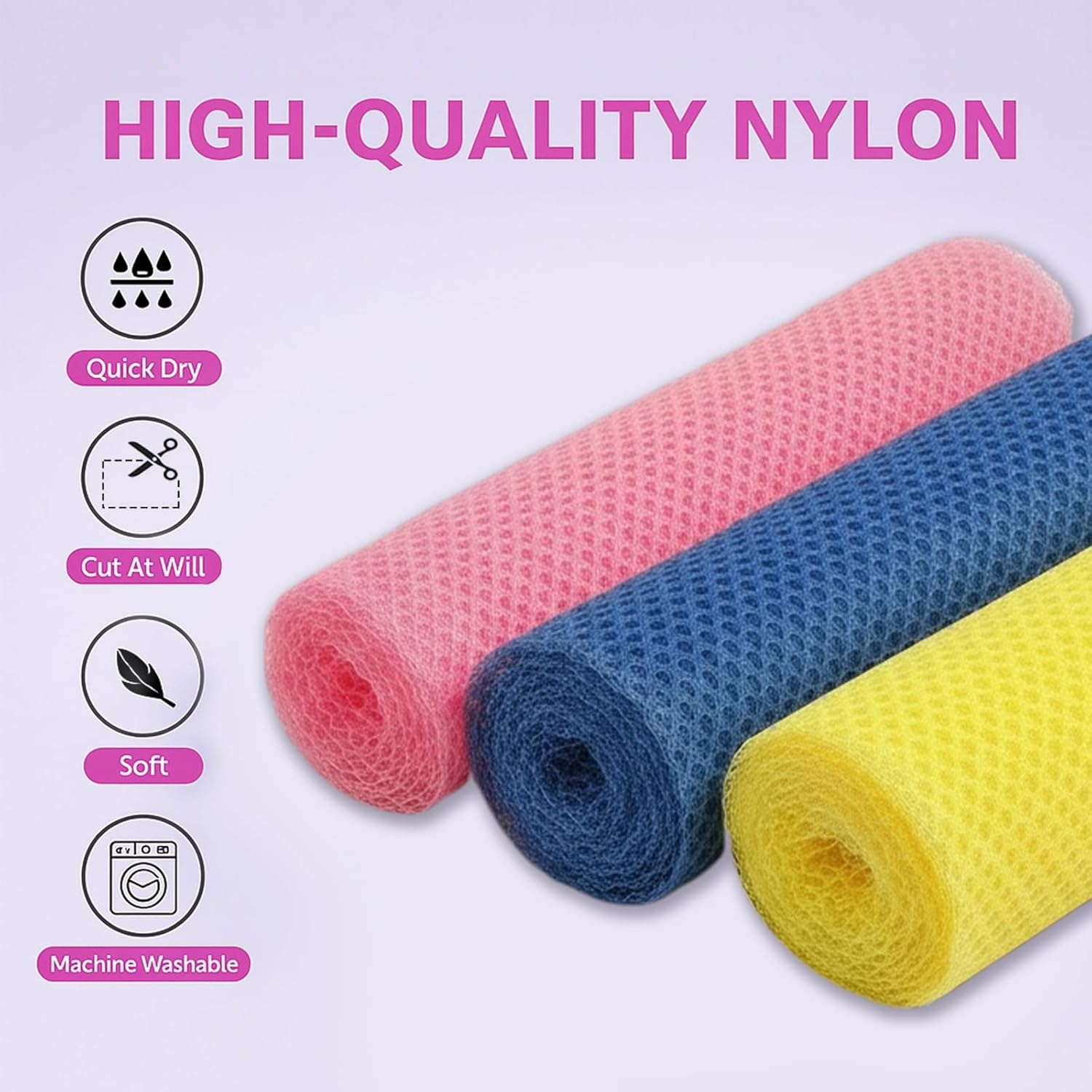 African Net Sponge Shower Body Scrubber for Back, Exfoliating Nylon Scrub Mesh, Quick Drying, Multiple Colors, Practical Bath Sponge for Men and Women, Compatible with Popular Bath Tools(3 Pieces) &ndash; Haheihei image number 3