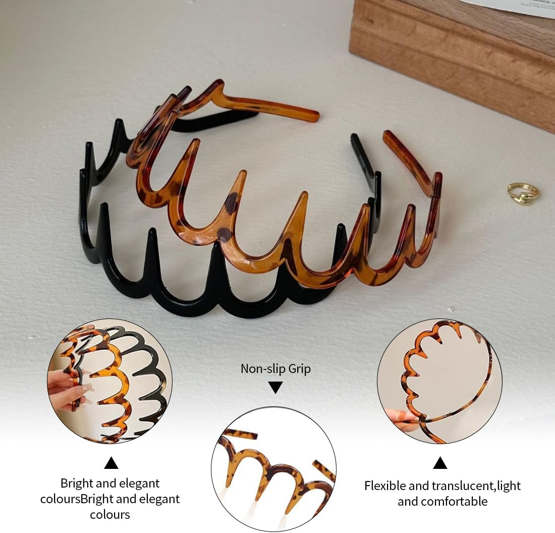 OUDQFCJ Pack of 4 Shark Teeth Hair Comb Hairband Ripple Plastic Headband Makeup Hair Band Sport Fitness Women and Girls Daily image number 5