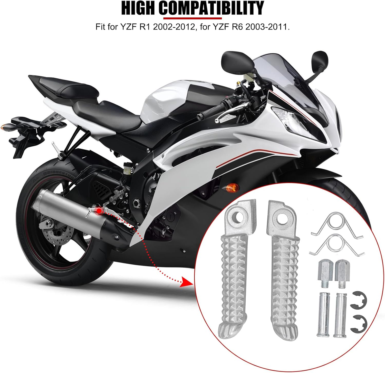 EVTSCAN 1 Pair Titanium Alloy Motorcycle Footpeg for YZF R1 2002-2012 and YZF R6 2003-2011, Direct Bolt-On Replacement for R1 R6 MT09 MT07 image number 1