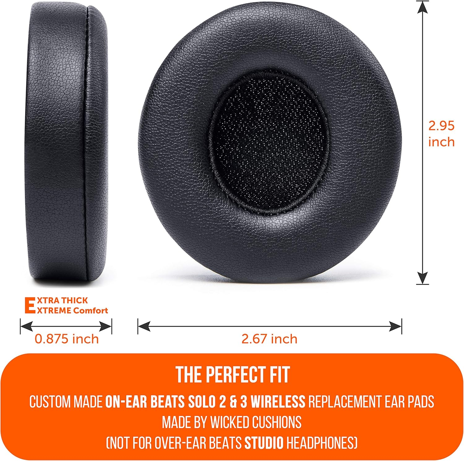 WC Extra Thick Replacement Earpads for Beats Solo 2 & 3 by Wicked Cushions - Ear Pads for Beats Solo 2 & 3 Wireless On-Ear Headphones - Soft Leather, Luxury Memory Foam, Strong Adhesive | Black - Anthracite image number 6