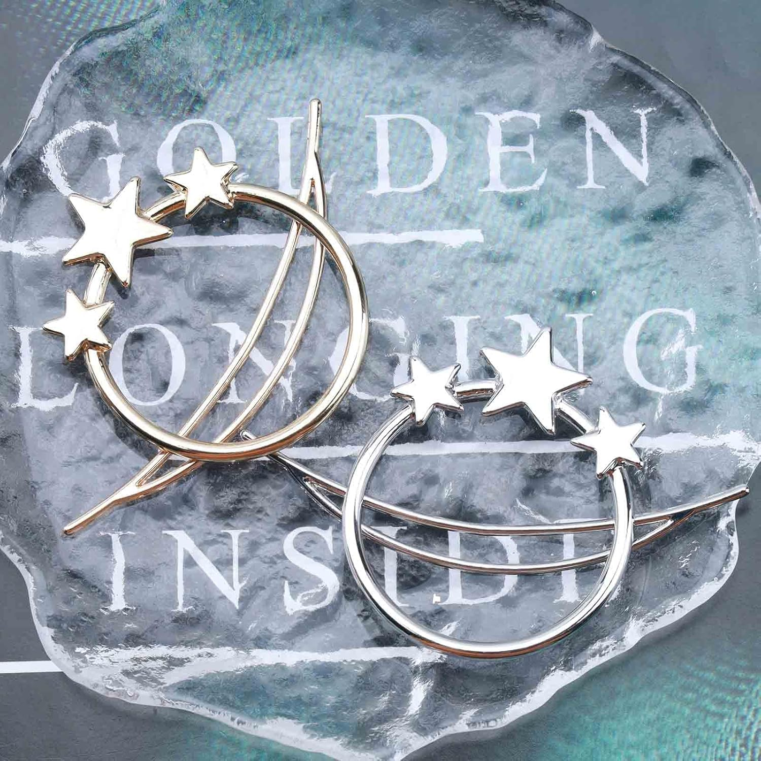 Yheakne Boho Circle Star Hair Clip Gold Hollow Circle Hair Clip Vintage round Hair Clips Pins Decorative Bobby Pin Minimalist Geometry Hair Accessories for Women and Girls (Gold) image number 6