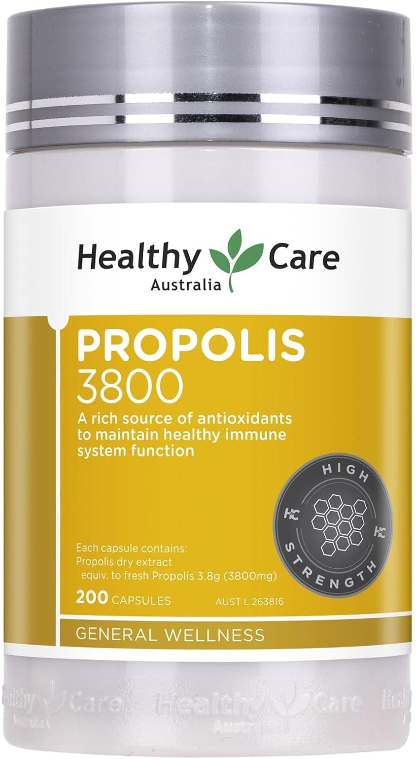 Healthy Care High Strength Propolis Capsules - Antioxidant Capsules for Immune Support and Cellular Health - Premium Quality Dietary Supplement - 200 Capsules - 3800 Mg image number 1