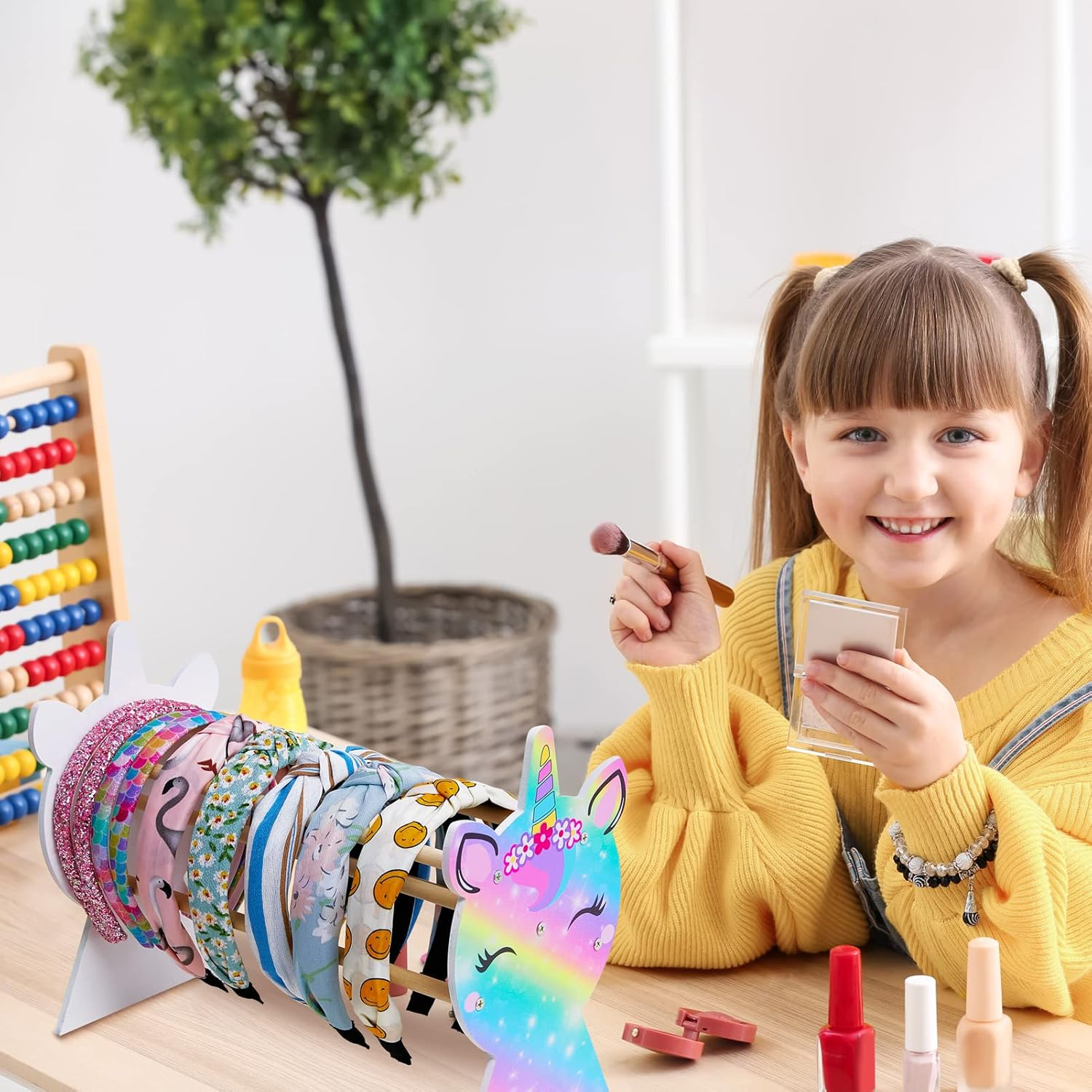 Basumee Girls Headband Holder Organizer Hair Hoop Headband Display Stand Unicorn Hairband Stand Organizer Headband Storage Home Room Decors for Girls, Rainbow image number 5