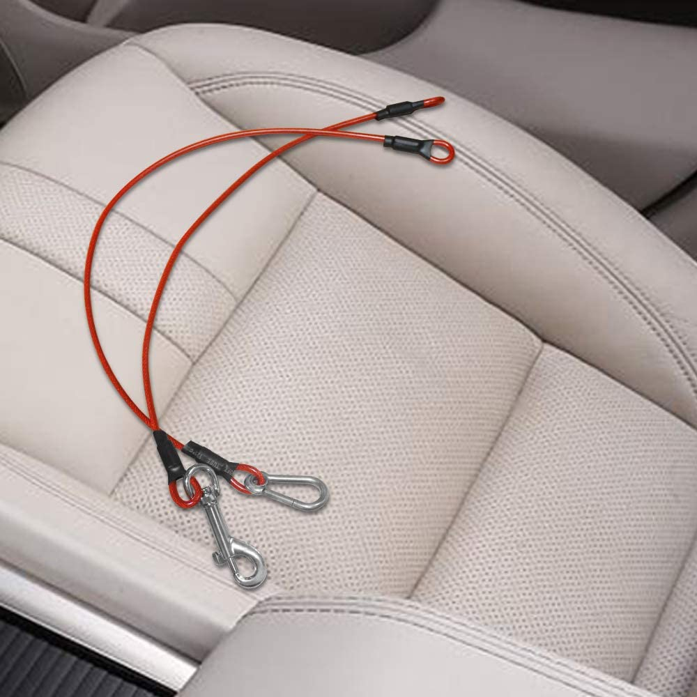 Sonku Dog Car Seat Belt Restraint, 2 Pcs Proof Steel Cable Safety Vehicle Belt Fit for Small,Medium,Large,And X-Large Dogs-Red image number 6
