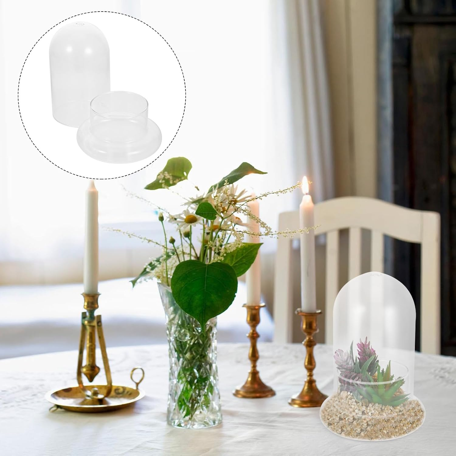 Cabilock 2Pcs Glass Cloche Bell Jar with round Base Glass Cloche Dome Jar Terrarium Glass Dome Bottle Miniature Floral Decoration image number 6