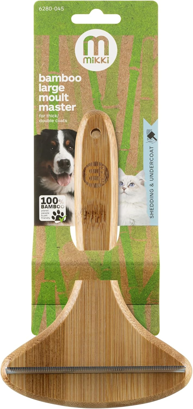 Mikki Bamboo Moult Master Brush Blade for Dog & Cat Grooming, Shedding & Undercoat, Safely Removes Loose Hair, with Anti-Rust Stainless Steel Teeth, Large image number 1