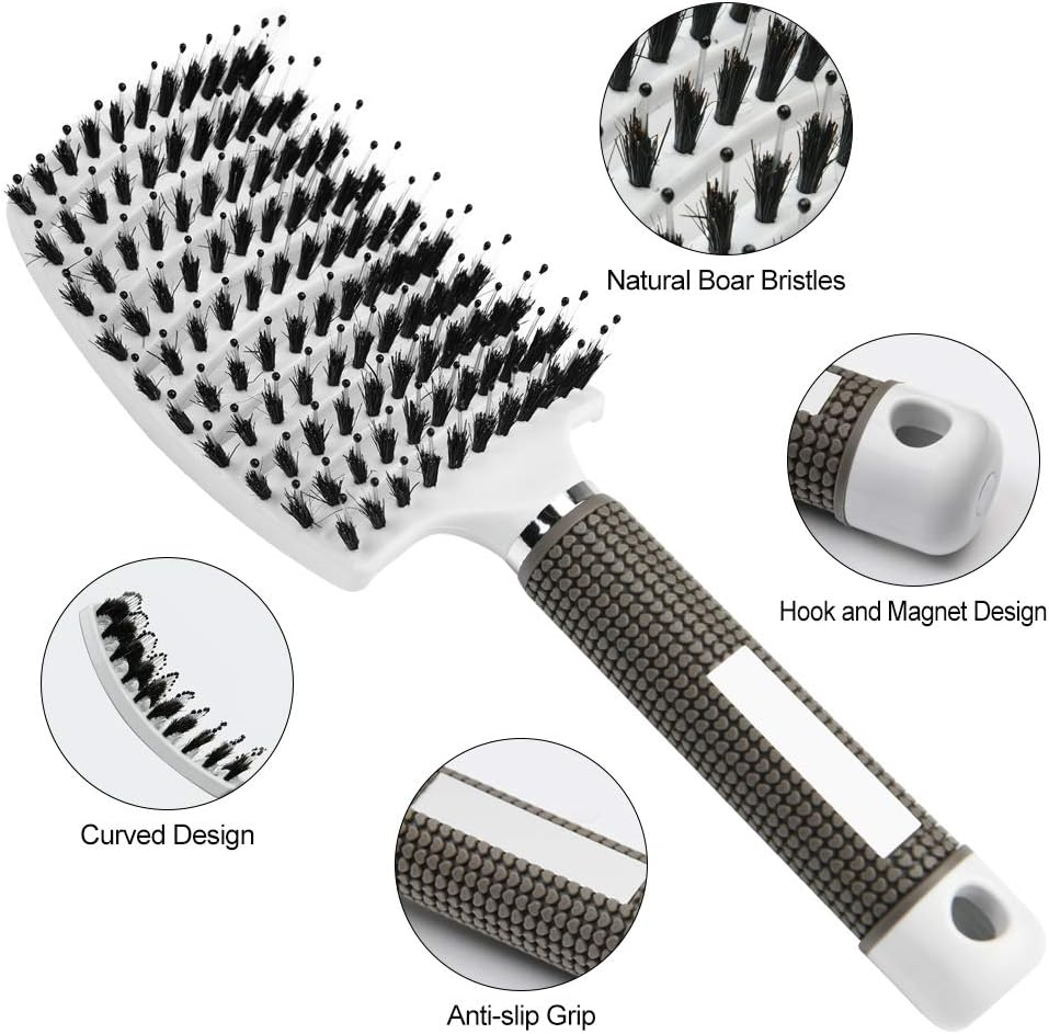 URAQT Boar Bristle Paddle Hairbrush for Women, Soft Massage Hair Comb, Detangle Thick Curly Hair, Reducing Hair Breakage and Frizzy image number 1
