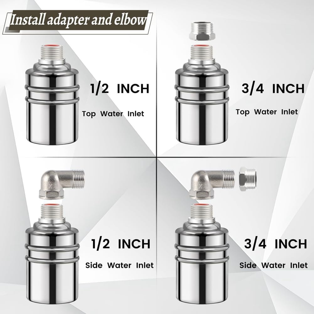 Zicojia 304 Stainless Steel Fully Automatic Water Level Control Float Valve, 1/2In 3/4In Auto Fill Shut off Water Float Valve image number 6