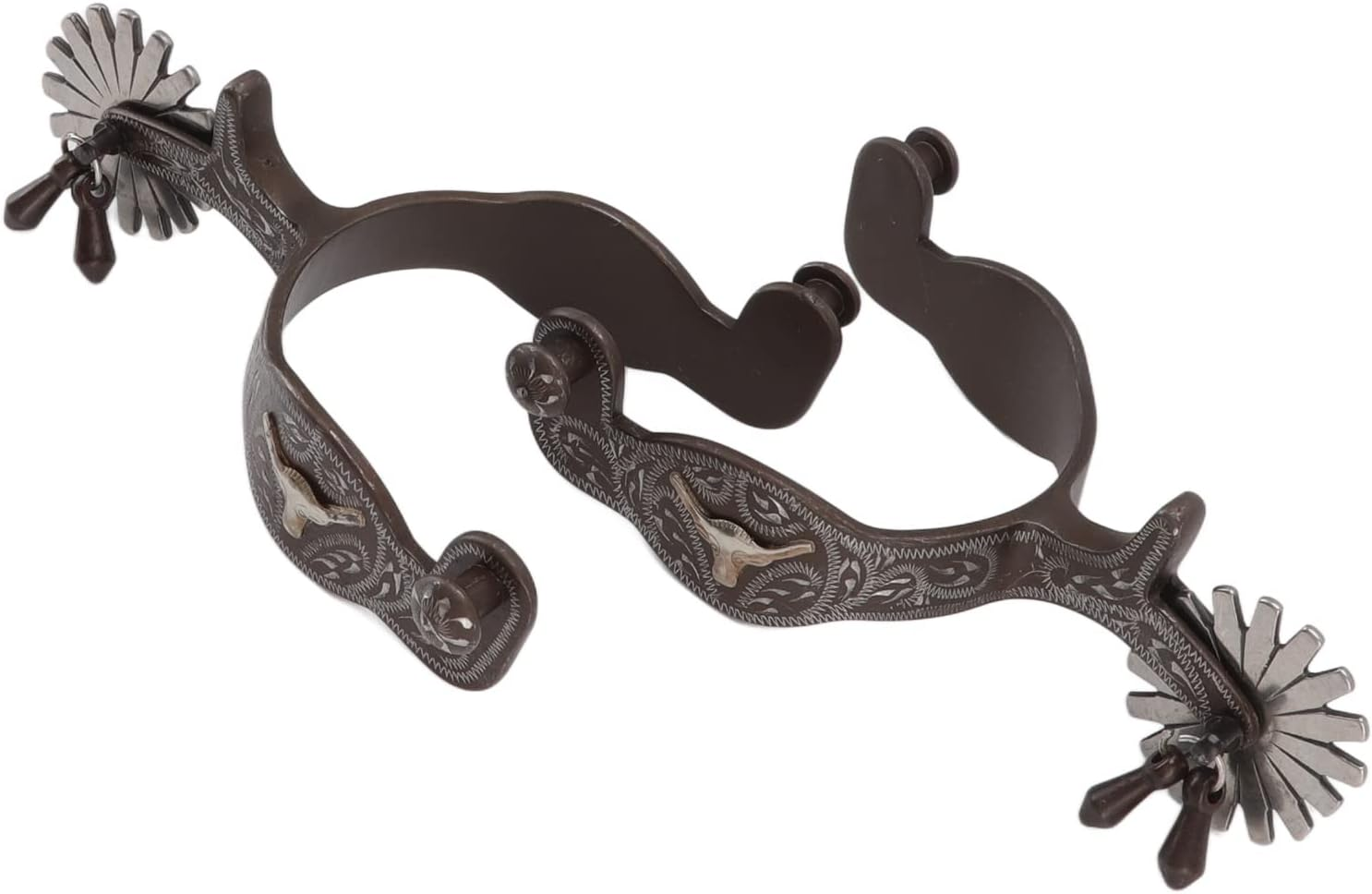 Western Engraved Spurs, 1 Pair Western Cowboy Boot Spurs, Carbon Steel Engraved Horse Spurs with Vintage Pattern, U Shaped Equestrian Spurs for Saddlery Equestrian Equipment image number 3