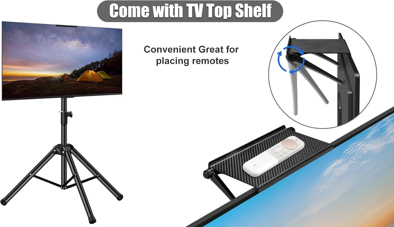 Portable TV Tripod Stand with TV Top Shelf Adjustable TV Stand Universal TV Tripod Outdoor Floor Stand for 30"-55" TV No Drilling Needed image number 1