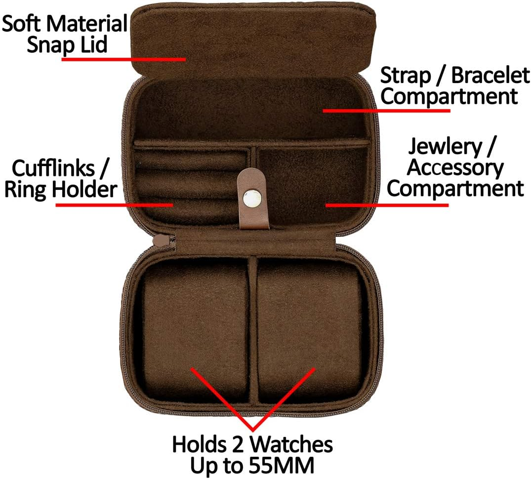 6 Slot Leather Watch Box with Valet Drawer - Luxury Watch Case Display Organizer, Microsuede Liner, Locking Jewelry Box, Mens Storage Boxes Holder Large Glass Top (Tan/Brown Gift Set) - Tan/Brown image number 7