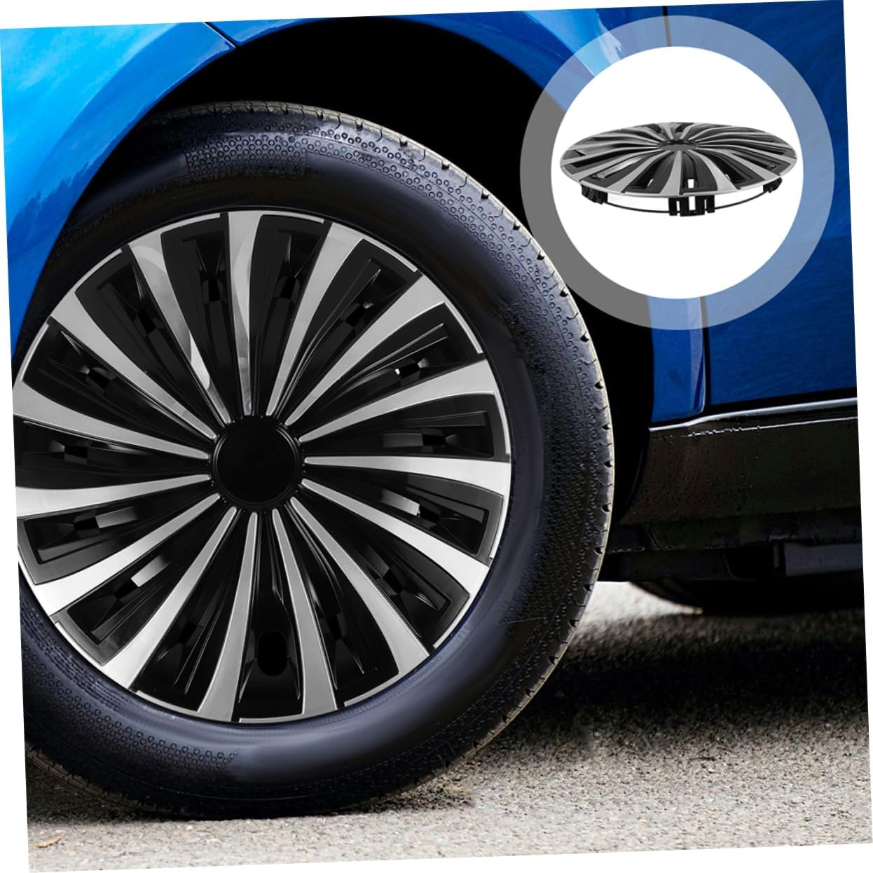 SOLUSTRE Car Wheel Cover Wheel Rim Protector Easy Installation Decorative for Vehicles Elegant Silver and Black Design image number 1