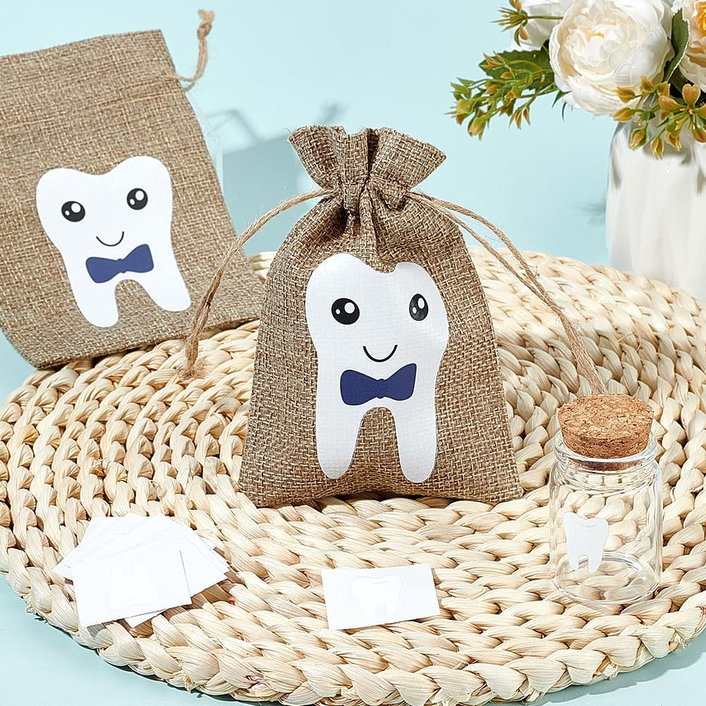 Arricraft 2 Pcs Tooth Fairy Bag Sets with 2 Small Glass Bottles, Baby Tooth Holder Teeth Keepsake Boxs for Lost Teeth for Boys image number 1
