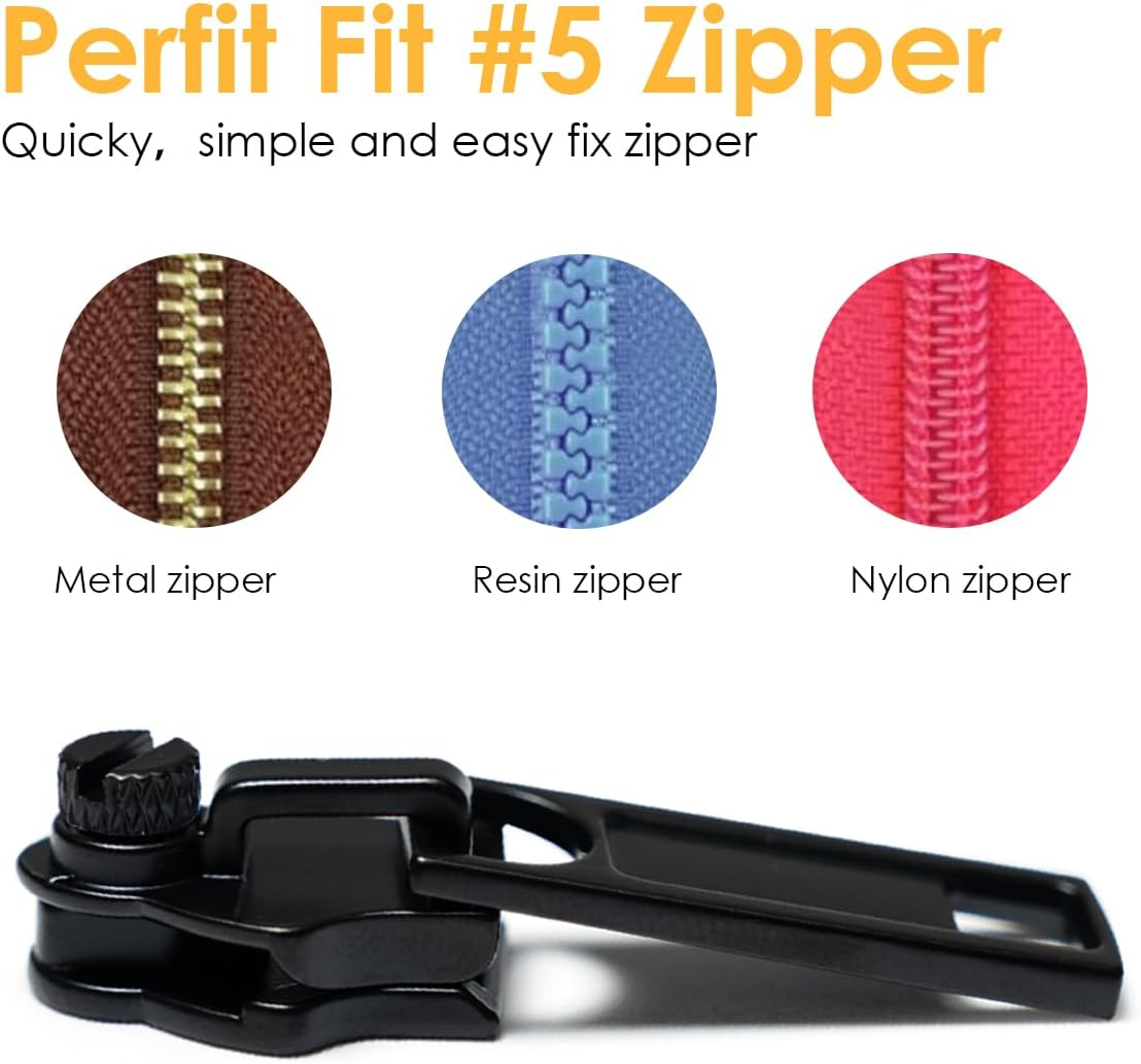 Universal Zipper Repair Kit for Jackets, Luggage, Bags,Backpack Self-Assembly, Zipper Replacement Repair Kit for #5 Zippers (Black,3Pcs)