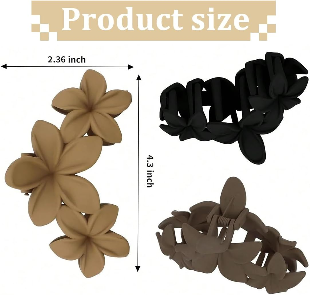 XYTAHDM Flower Hair Clips, Pack of 4 Flower Hair Clips, Large Flower Hair Clip, Hawaiian Flower Claw Clips, Hawaiian Hair Accessories for Thick Hair, Thin Hair image number 3