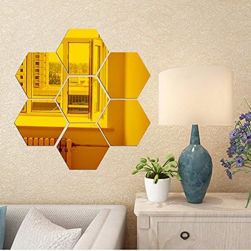 Acrylic Mirror Wall Stickers Reflective Hexagon Sticker Room Decoration Wall Stickers Home Decor Living Room (Gold) image number 2