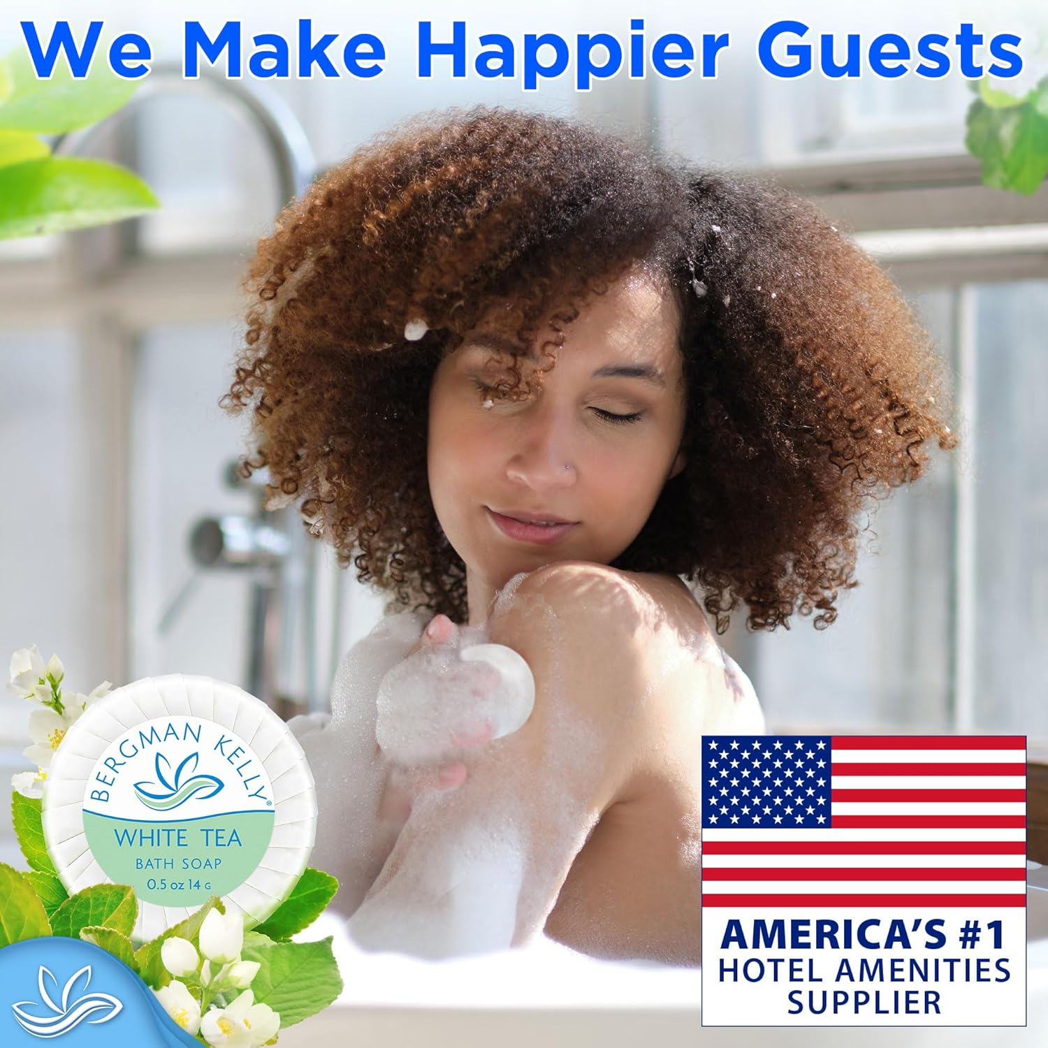 BERGMAN KELLY - Hotel Soap Bars - White Tea, 1 Oz, 200 PK - Travel Size Luxury Bulk Amenities Bar Soap, Mini Individually Wrapped round Soap - Small Toiletries for Airbnb, Motel, Guest Bathroom image number 3