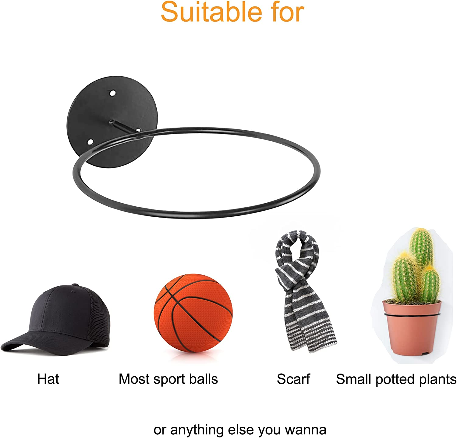 5 Pack Metal Ball Holder Wall Mounted Ball Storage Universal Ball Rack Sports Ball Organizer for Basketball Football Volleyball Soccer Storage Display(Black) image number 4