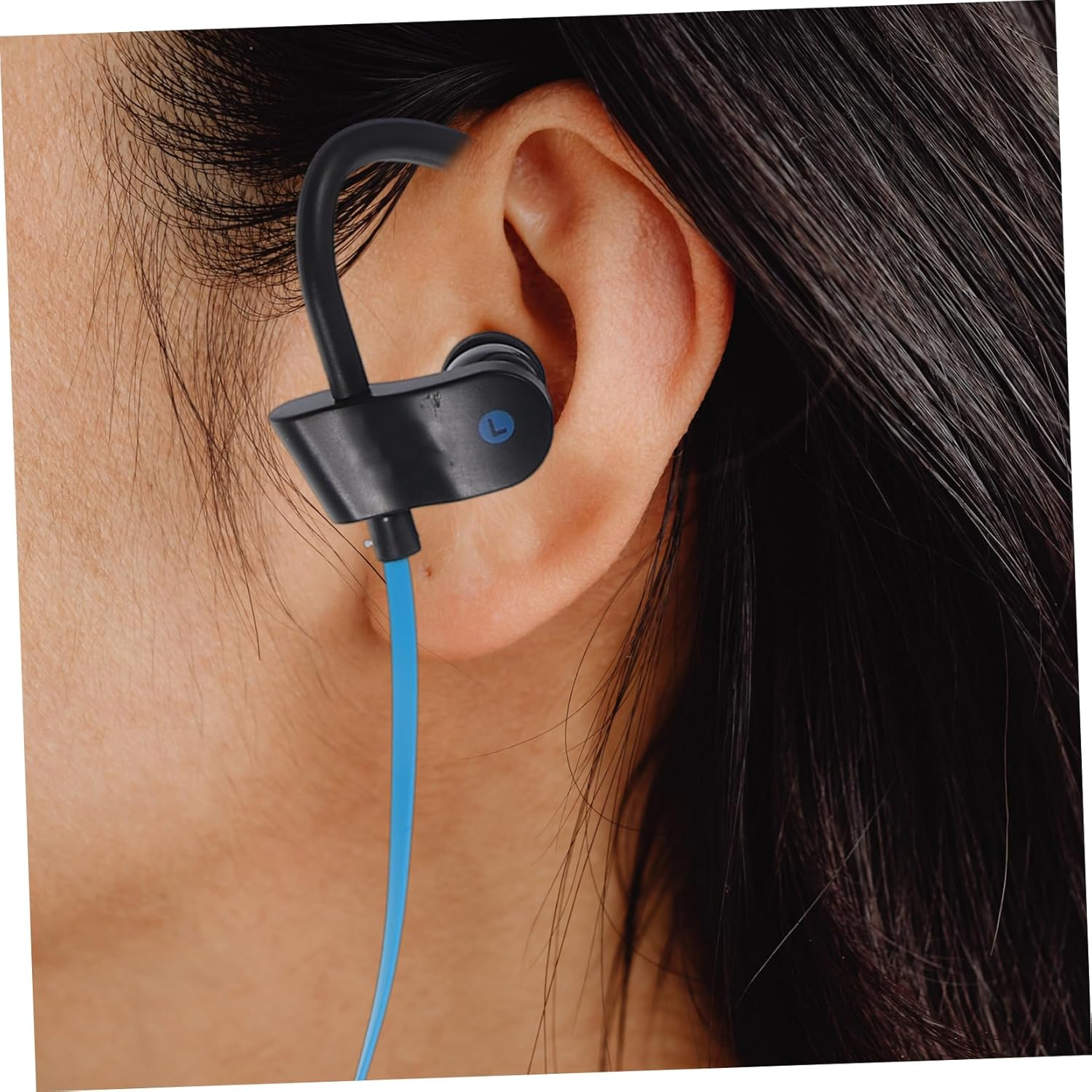 QUMIIRITY Wired Stereo Ear Hook Earphones with Microphone Comfortable Sports Headset with Speaker for Phone Compatibility Black image number 1