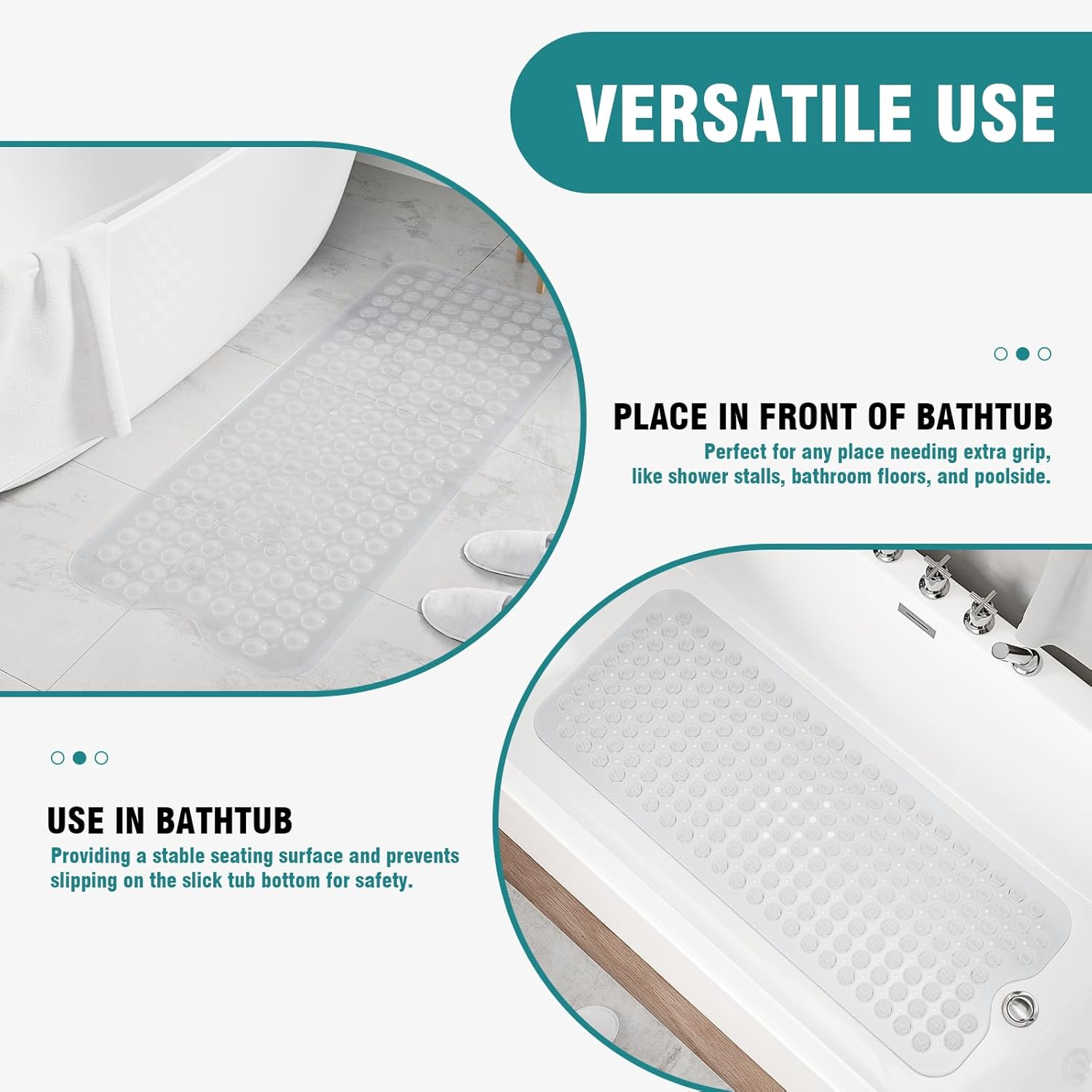 40X100Cm/15X40Inch Bathroom Mat,Shower Plastic Bath Mat with Suction Cup,Non-Slip Comfortable Bathtub Mat for Shower, Bathroom, Machine Wash Dry,Clear White - Clear Blue image number 7