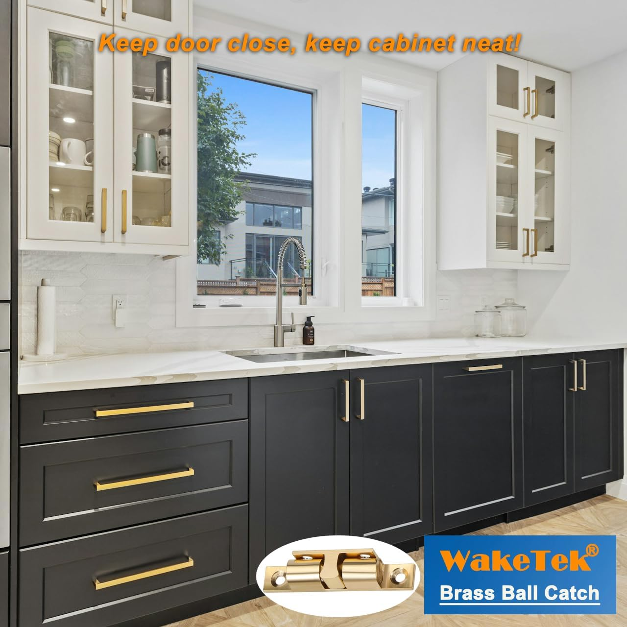 Waketek Cabinet Brass Clasp Buckles with Screws, These Door Catchs'Re Double Ball Tension Roller Latch for Various Cabinet Doors (Solid Copper, Adjustable and Durable) (Brass Catch A(40MM)) image number 3