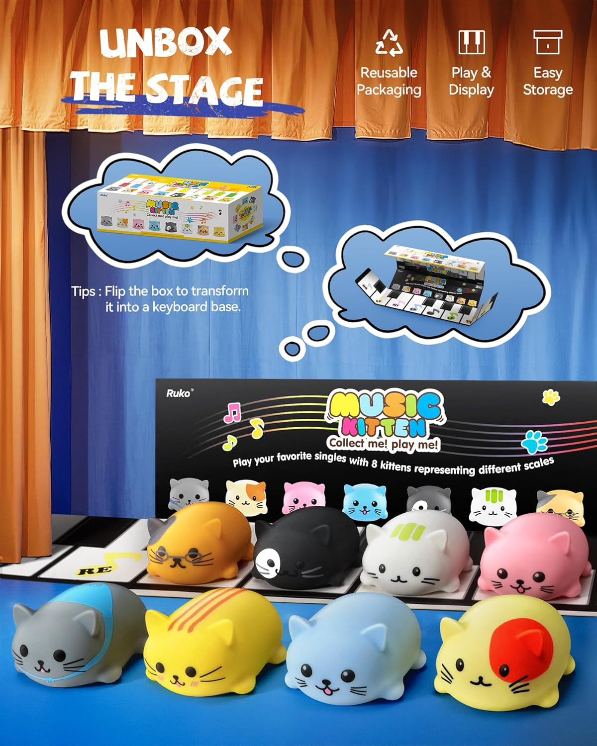 Ruko 1701 Musical Kitten Piano Toy - 8 Keys with Meow Sounds, Touch-Play Do Re Mi Musical Scale, Fun Interactive Keyboard for Kids & Adults, Ages 3+ image number 5