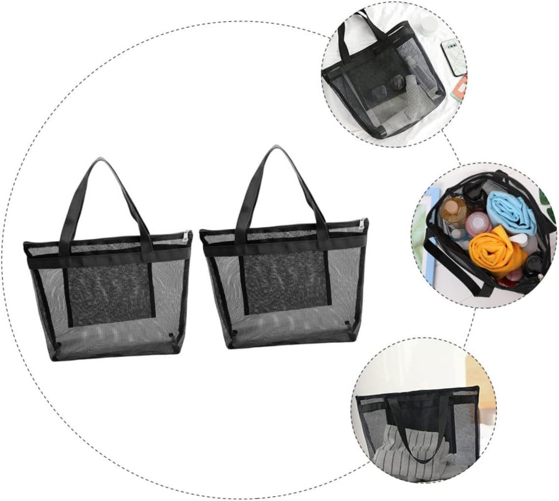 TOGEVAL 2Pcs Mesh Beach Tote Handbag Versatile Handheld Shopping Bag for Beach Essentials Swim Gear and Toiletries Lightweight Design image number 6