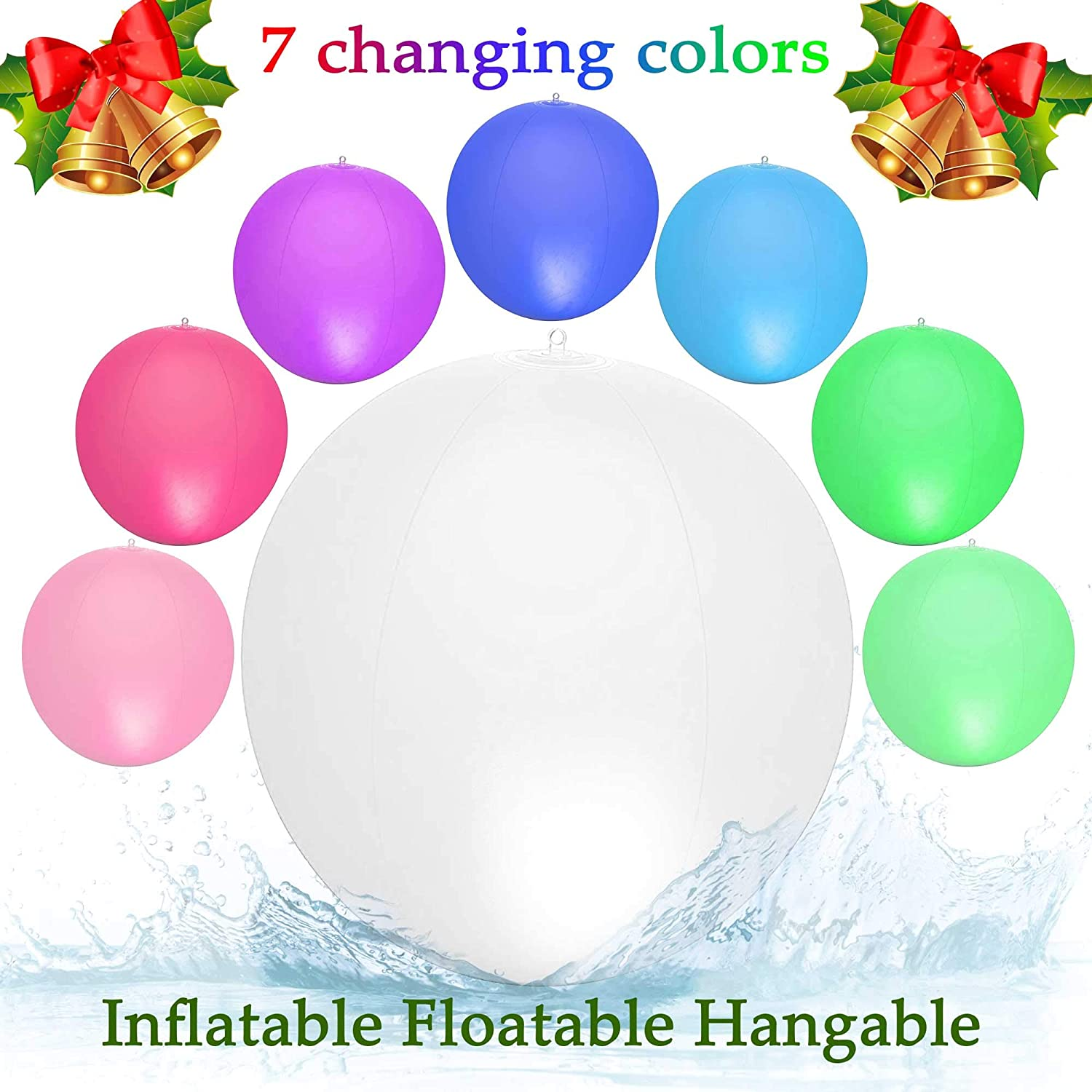Solar Floating Pool Lights - Pack of 2 Solar Powered Color Changing 14-Inch Balls - Float or Hang in Pool Garden Backyard Pond Party Decorations - Inflatable Wateproof RBG Lights Accessories image number 3