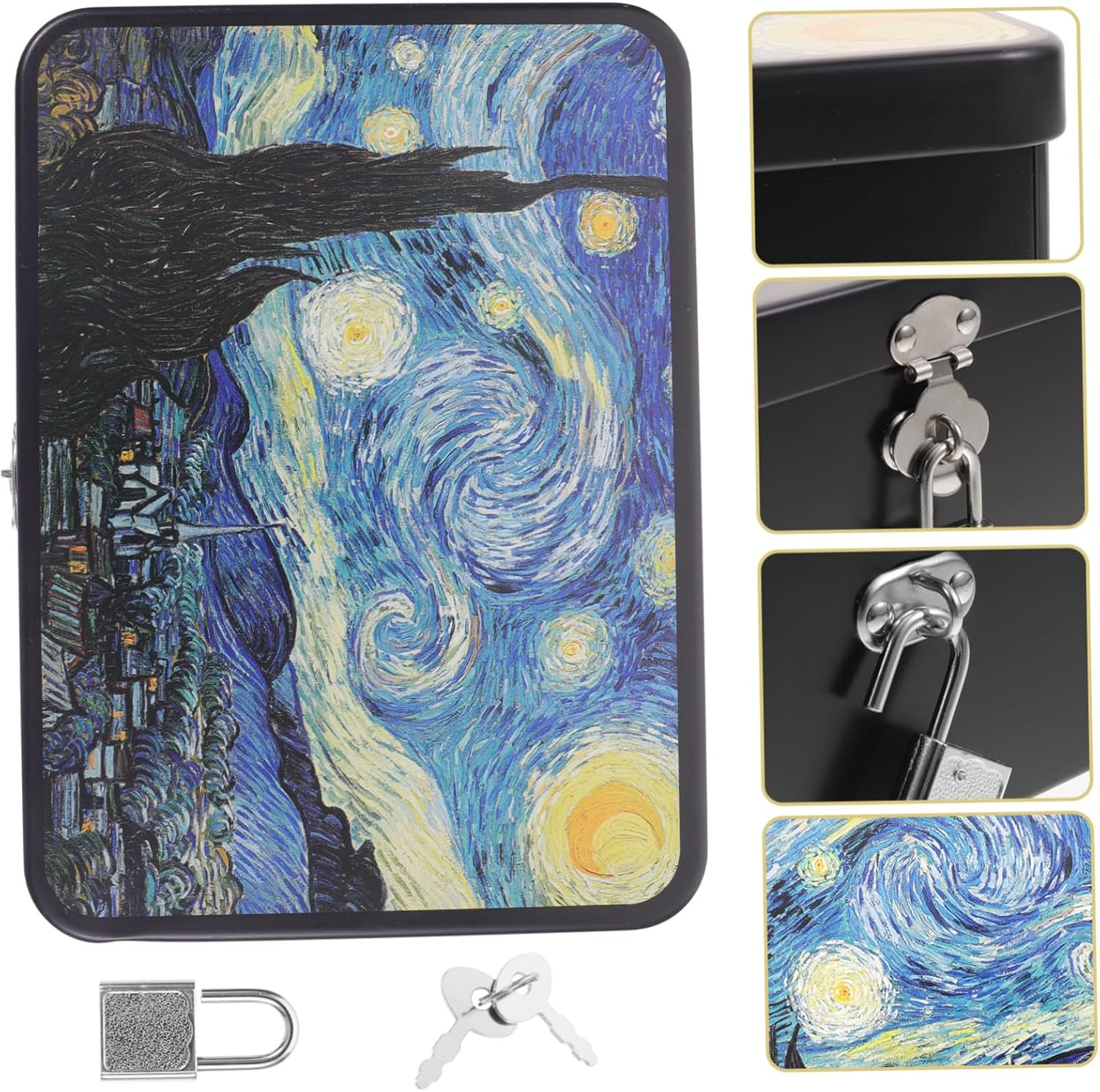 Vintage Medium Tinplate Storage Box Lock Decorative Lockable Small Metal Organizer Case for Home Desktop Keepsake and Jewelry Storage image number 1