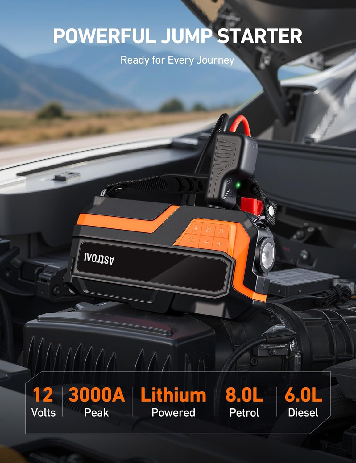 Astroai M10 150PSI Car Battery Booster Jump Starter Tyre Inflator, Jump Starter Power Pack with Air Compressor, for 12V Vehicles (8L Petrol/6L Diesel), Intuitive LED Screen, Full Accessory Kit