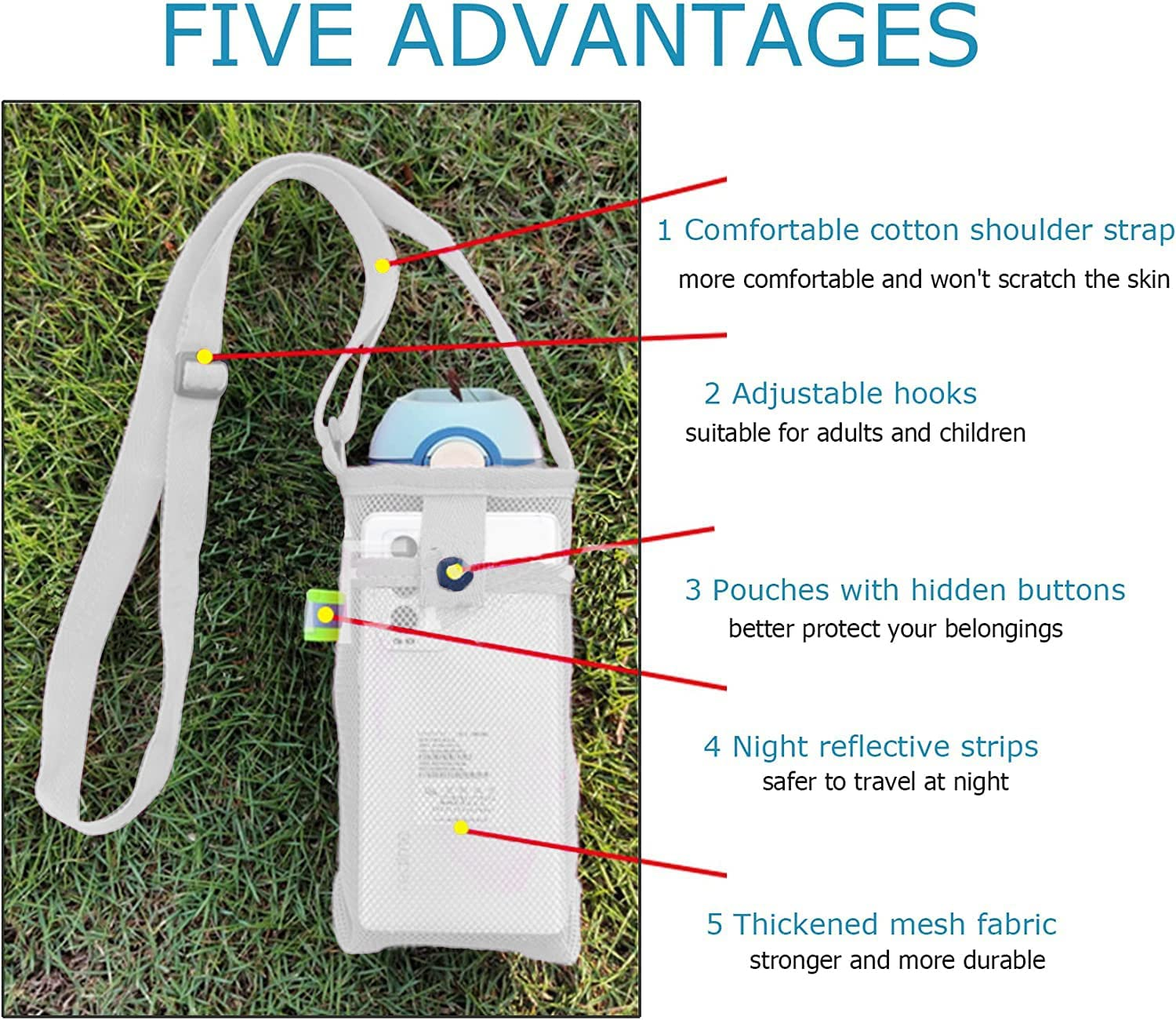 Water Bottle Holder, 2Pcs Water Bottle Carrier with Adjustable Shoulder Strap, Beach Bottle Bag, Water Bottle Sling Dog Water Bottle Sleeve for Sports Gym Hiking Camping Walking image number 5