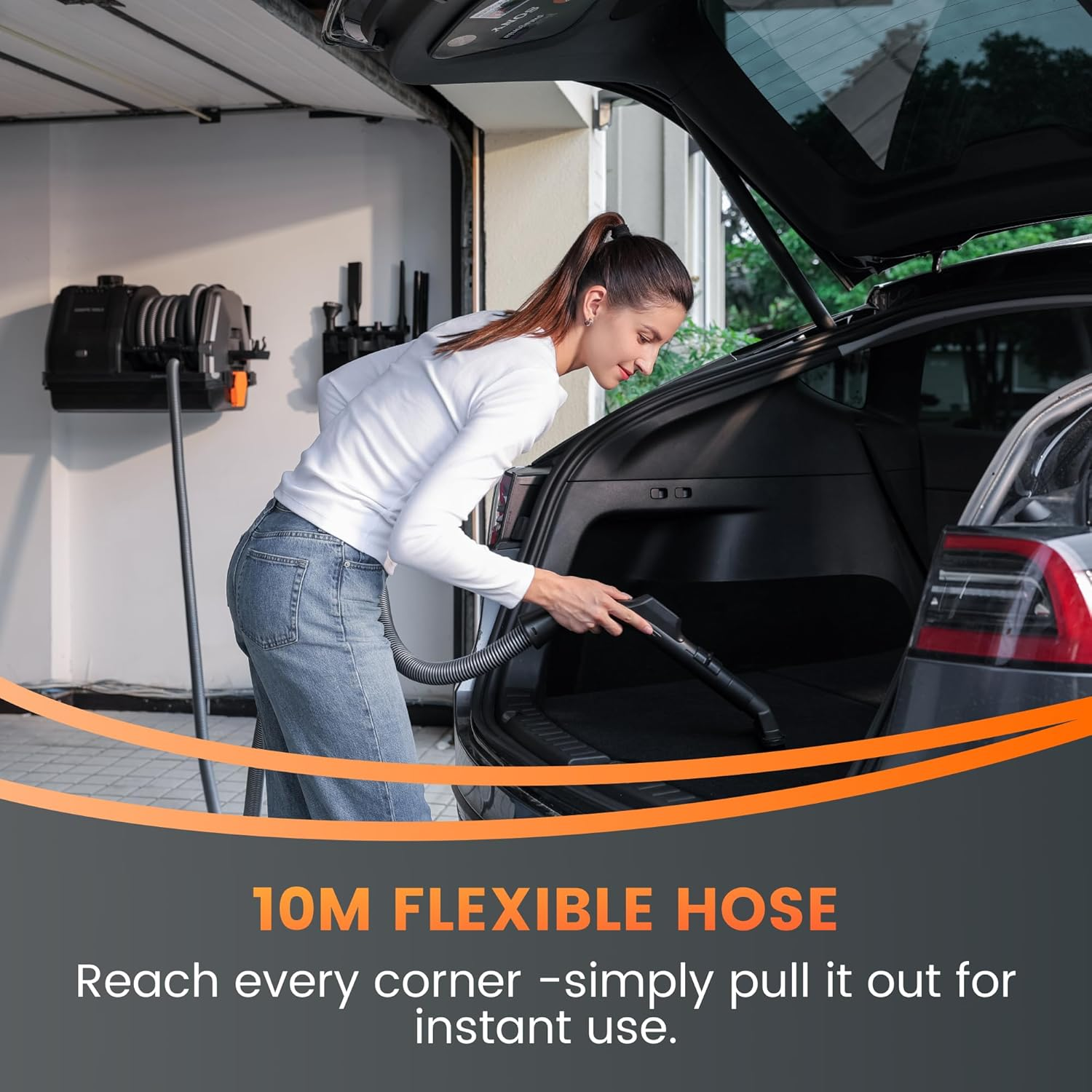 Giraffe Tools Grandstorm Vacuum Cleaner with 10M Retractable Hoses, Wall Mounted, Wet Dry Vacuum Cleaner with 6 Nozzles for Car Detailing Normal Version, Grey, No Remote Control image number 2