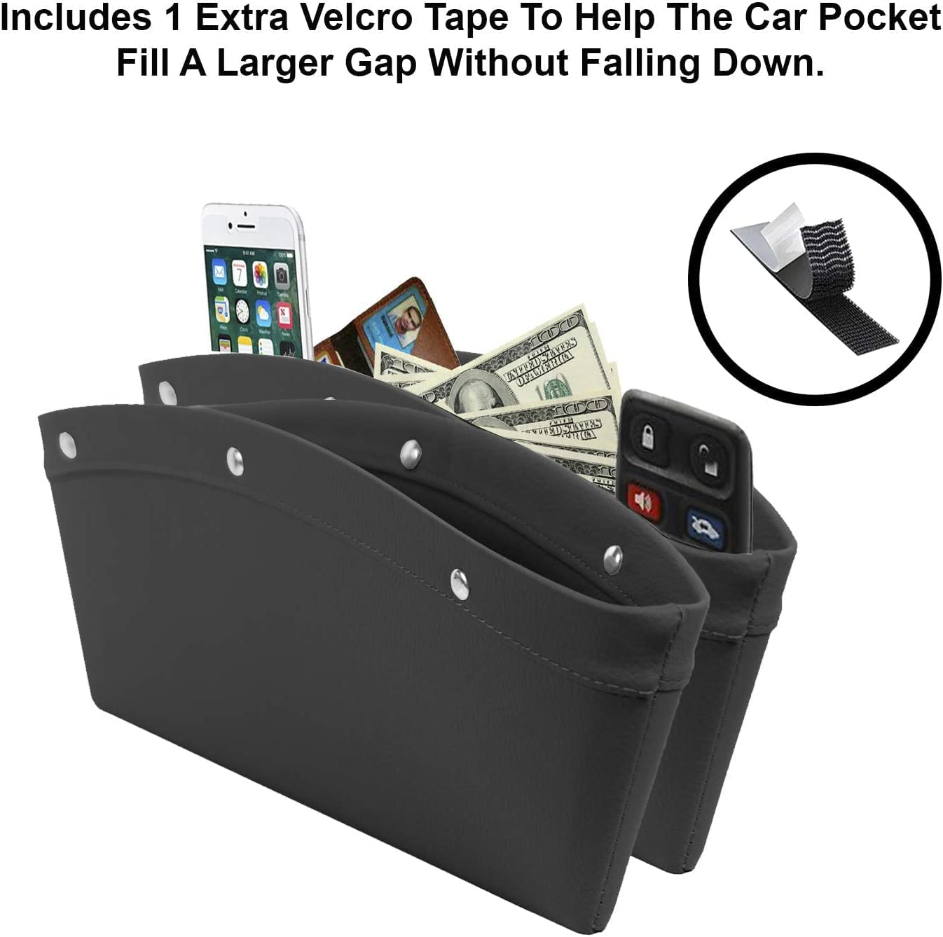 2 Set Car Seat Gap Organizer, Car Seat Gap Filler, PU Full Leather Car Seat Crevice Storage Box Universal Fit in between Car Seat Catcher for Phone Keys Cards Pens Coins