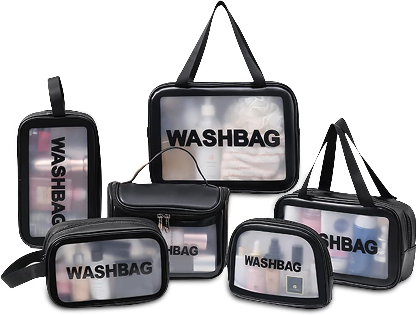 DDPOND 6Pcs Clear Travel Toiletry Bag for Women & Men, Cosmetic Bag Airport Airline Compliant Bag Waterproof Vacation Makeup Bag, Bathroom & Shower Travel Organizer, White